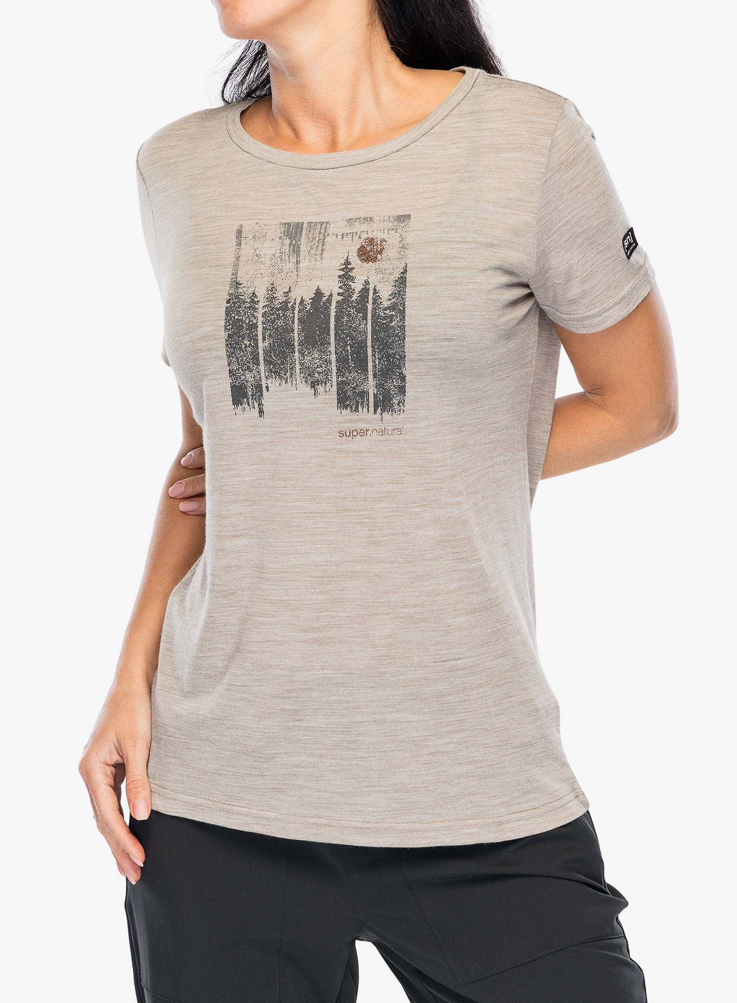 Ženska merino majica Super.natural Wonder Wald Tee - vintage khaki melange/various
