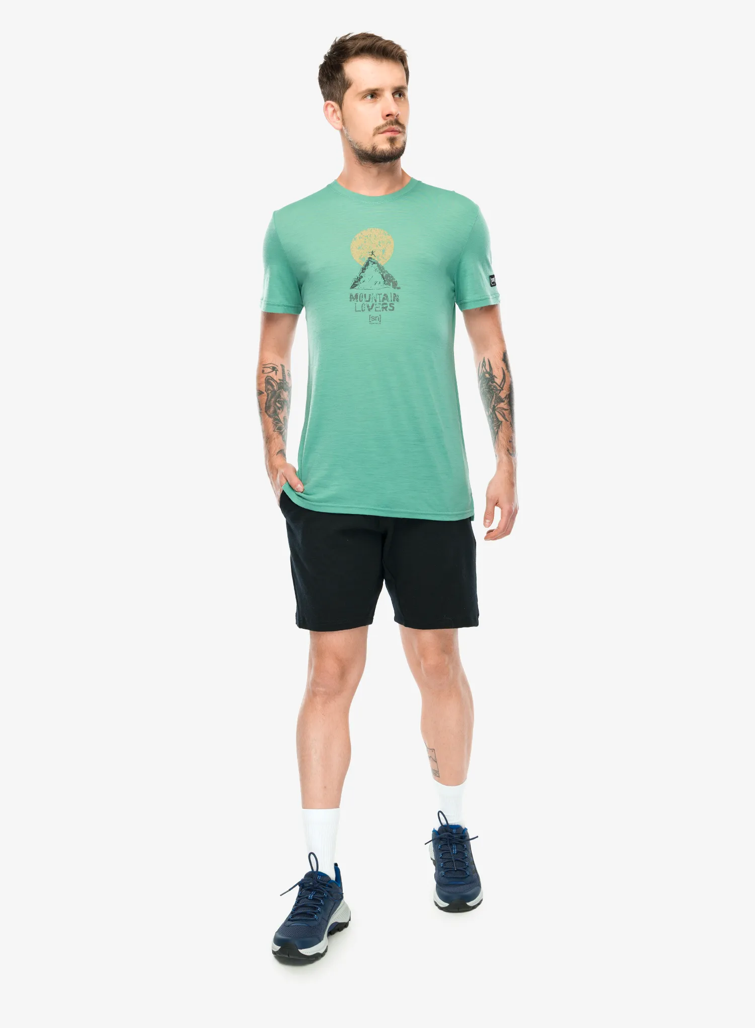 Merino majica Super.natural No Map Tee - lagoon green/various