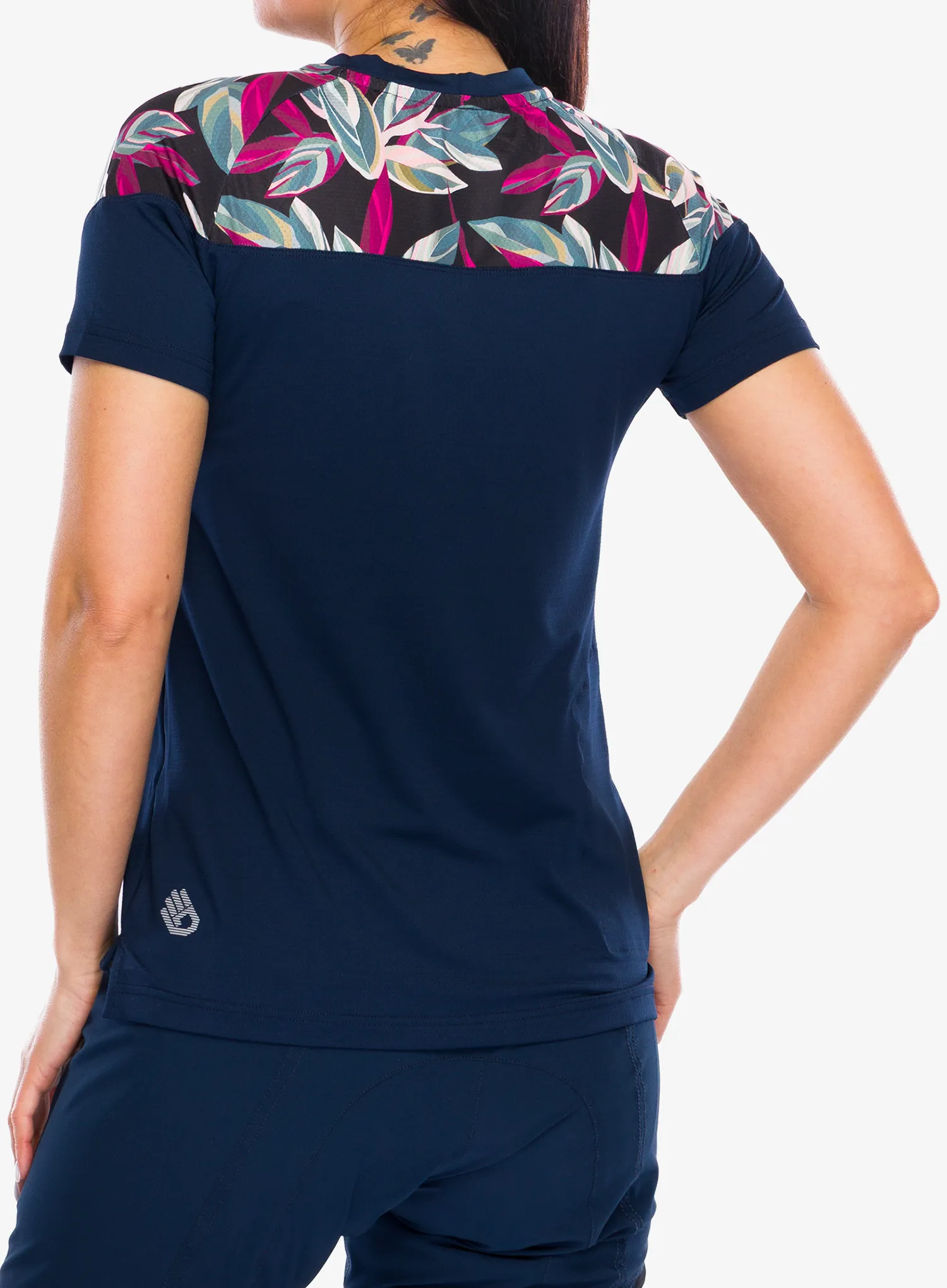 Ženska biciklistička majica Sensor Helium Jersey S/S - deep blue/leaves