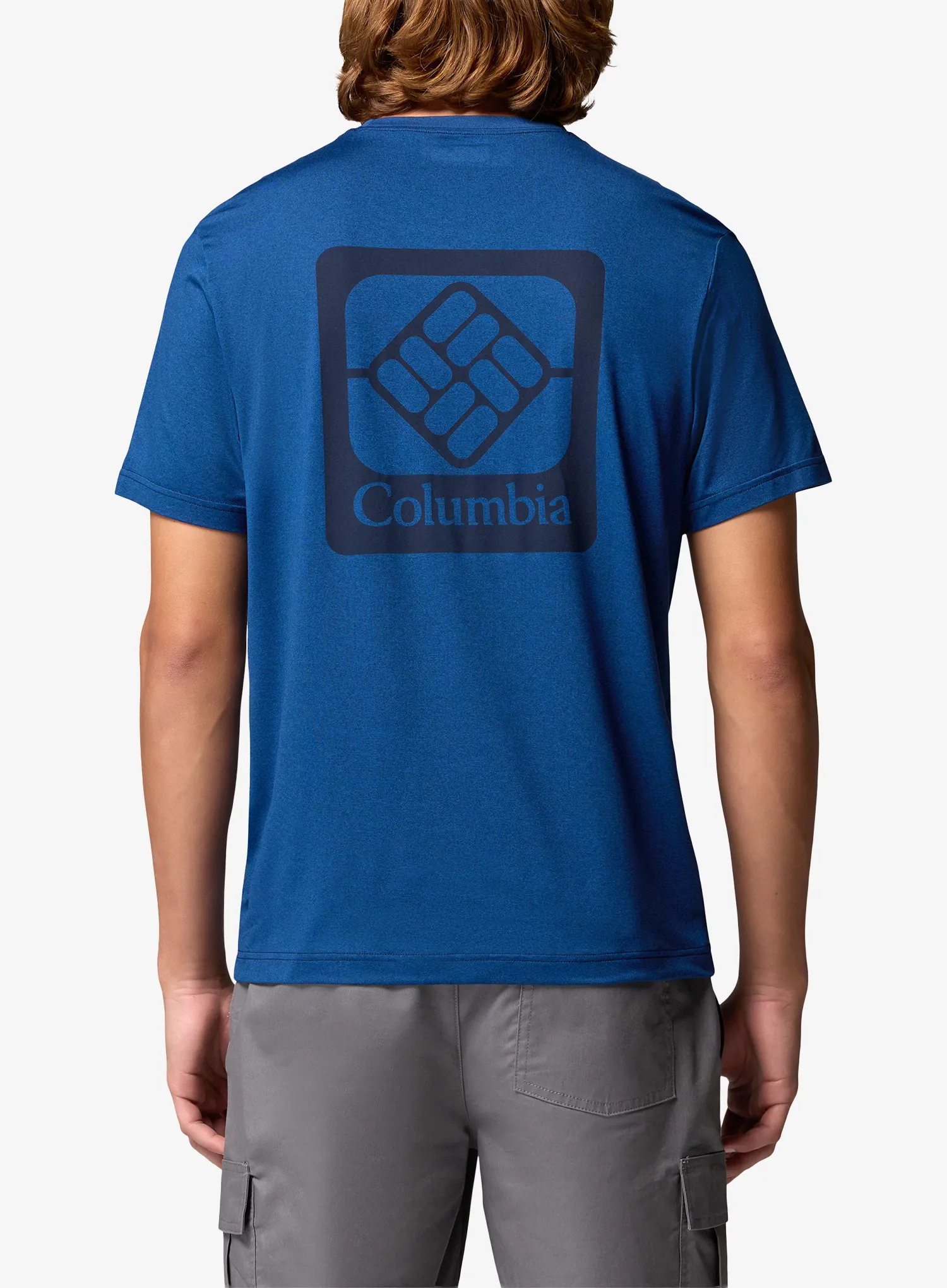 Brzosušeća majica Columbia Parsons Point S/S Back Graphic Tee - m.blue heather/a.gem badge
