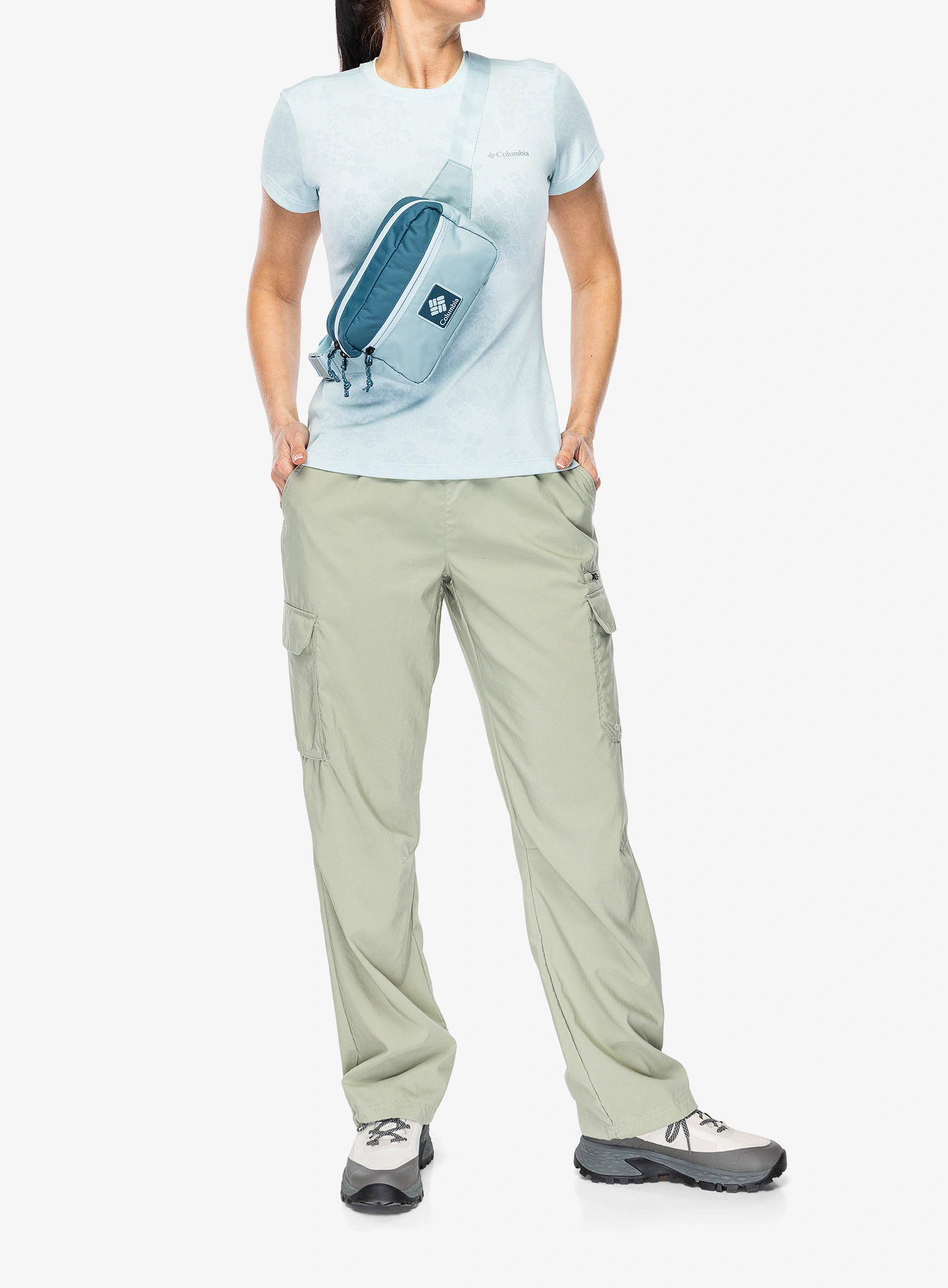 Ženska brzosušeća majica Columbia Bluebird Canyon II S/S Crew - marine light/florage jacquard