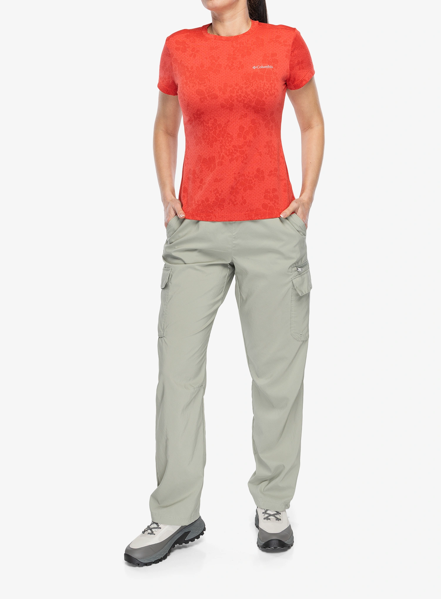 Ženska brzosušeća majica Columbia Bluebird Canyon II S/S Crew - poppy red/florage jacquard
