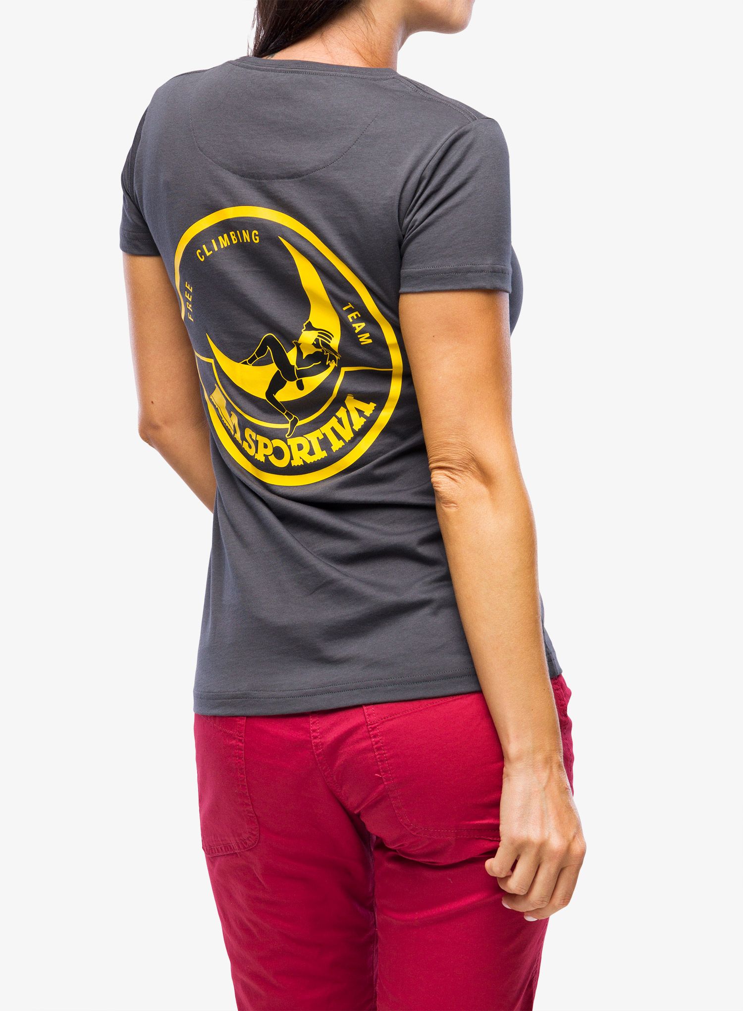 Ženska penjačka majica La Sportiva Climbing on the Moon T-Shirt - carbon/giallo