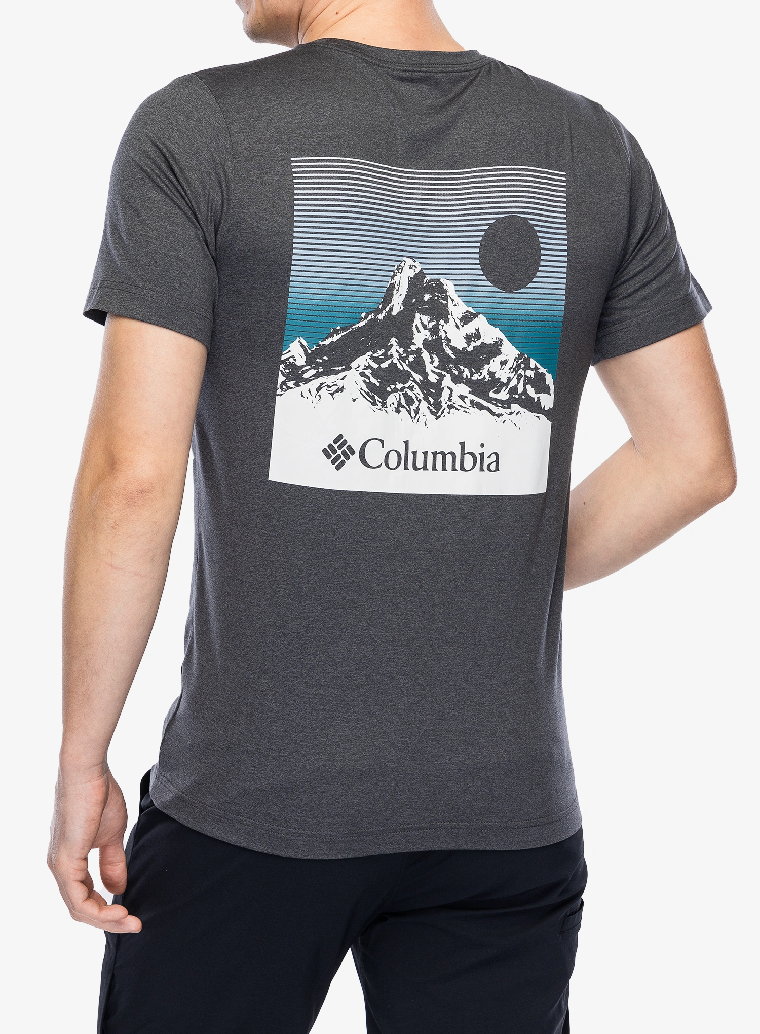 Majica s tiskom Columbia Kwick Hike Back Graphic S/S Tee - blk heather/linear view multi