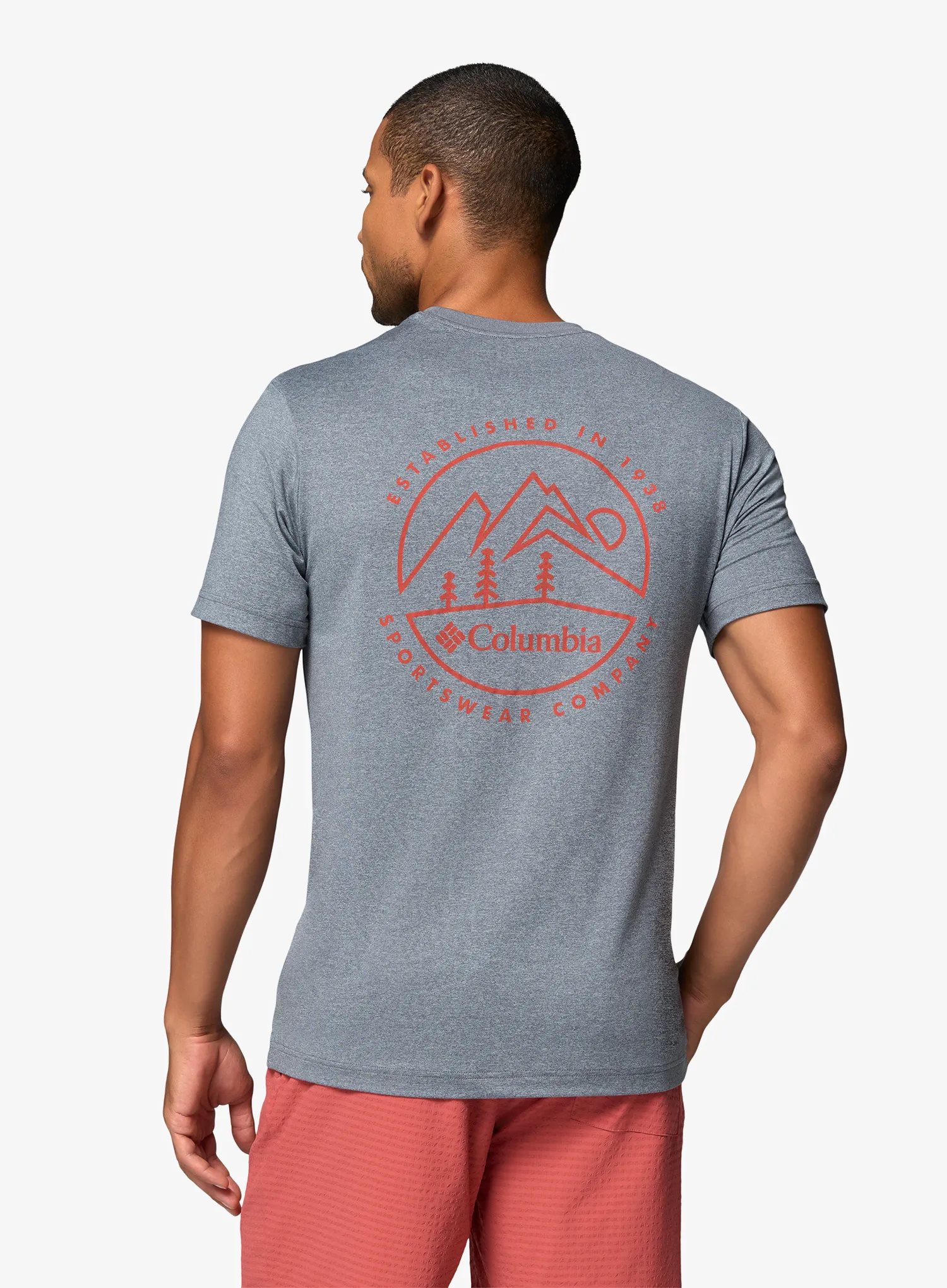 Majica s tiskom Columbia Parsons Point S/S Back Graphic Tee - city grey heather/linear peaks