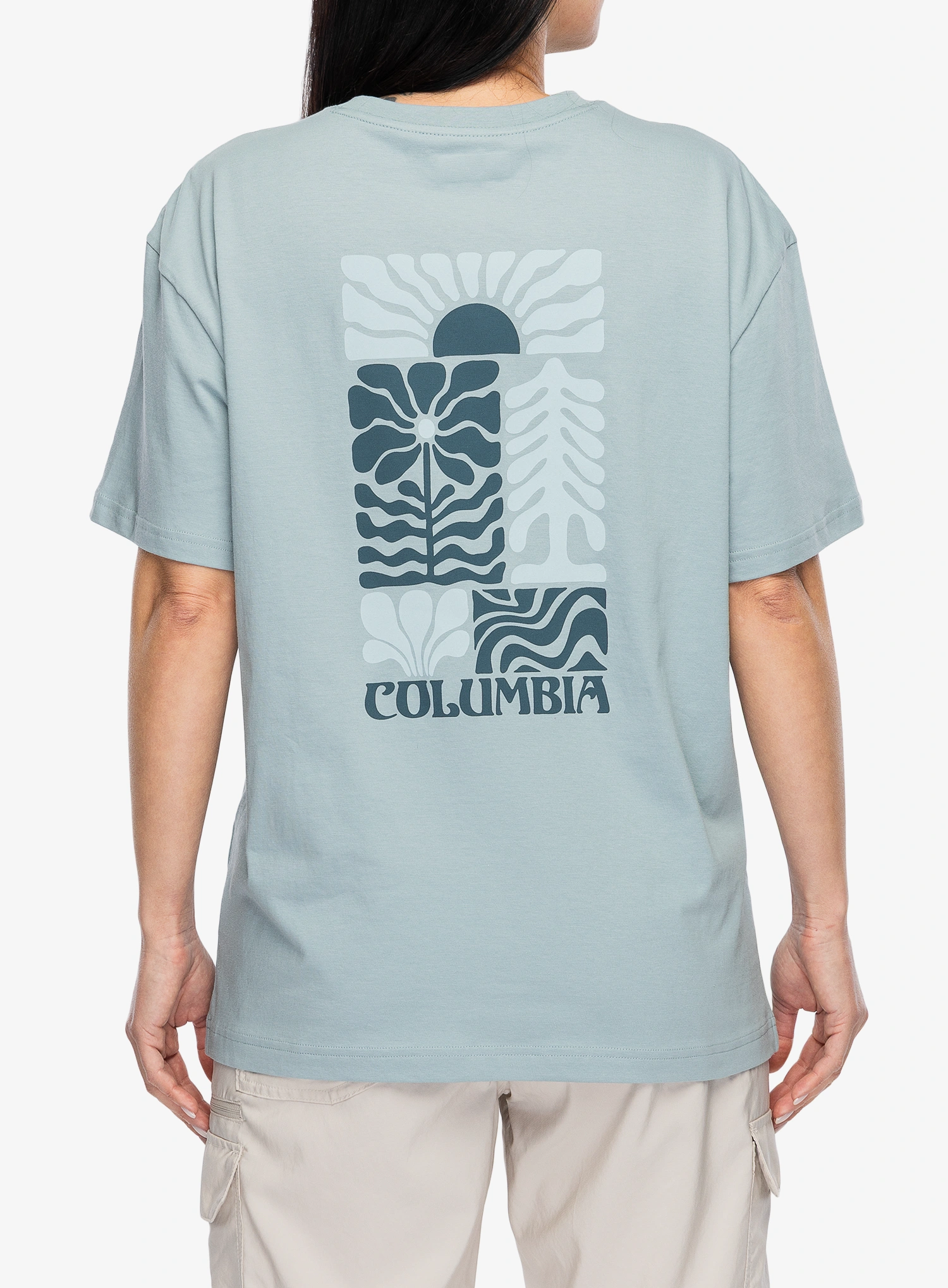 Ženska majica s tiskom Columbia Rolling Bend Graphic Oversized Tee - crushed blue/floral groove