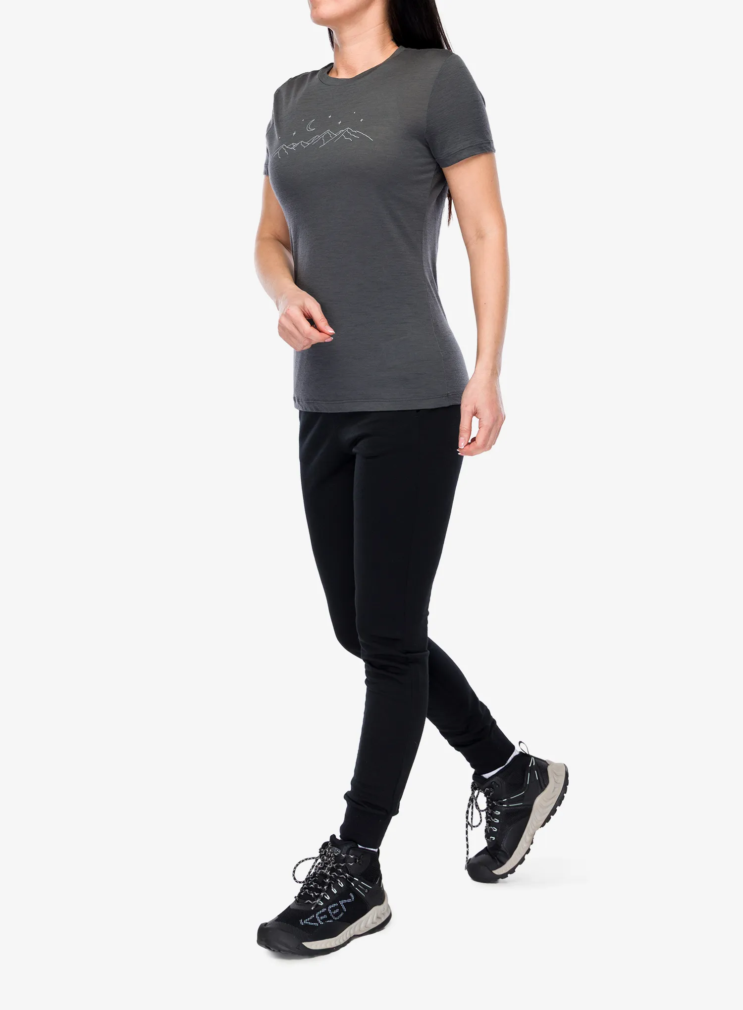 Ženska majica s tiskom Icebreaker Merino 150 Tech Lite SS Tee Sparkling Stars - obsidian
