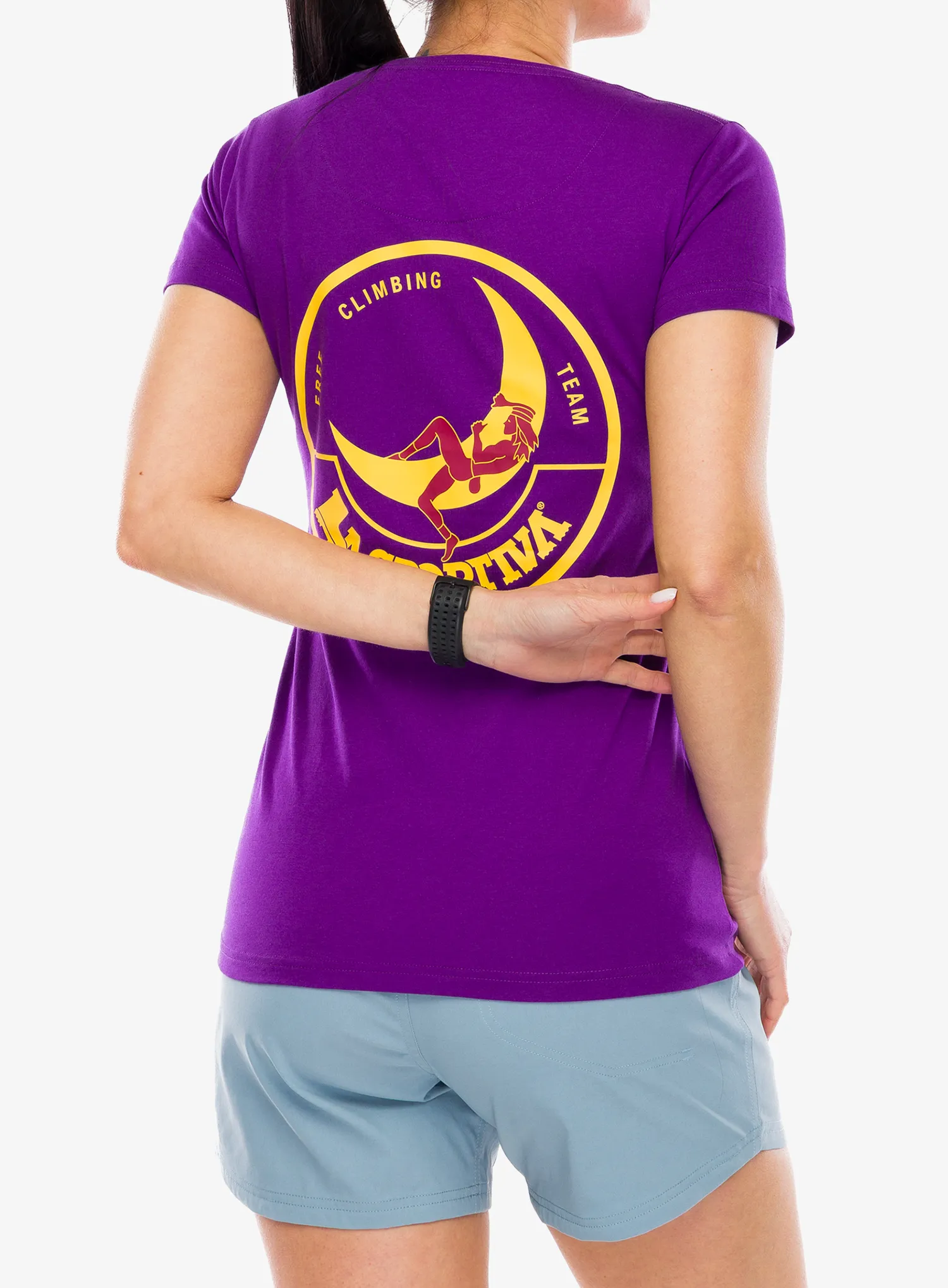 Ženska majica s tiskom La Sportiva Climbing on the Moon T-Shirt - purple/yellow