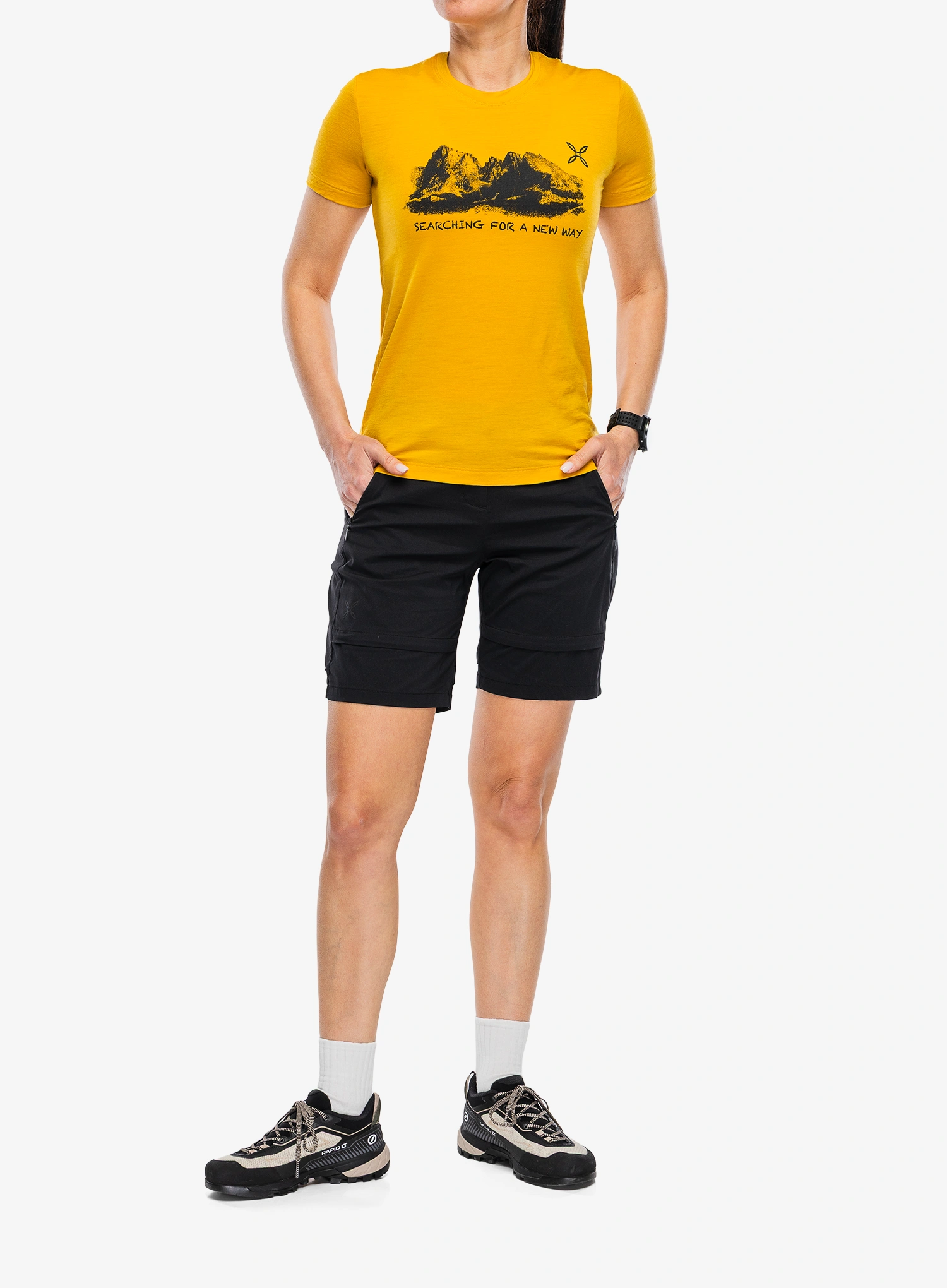 Ženska majica s tiskom Montura Peaks Merino T-Shirt - mustard/mustard