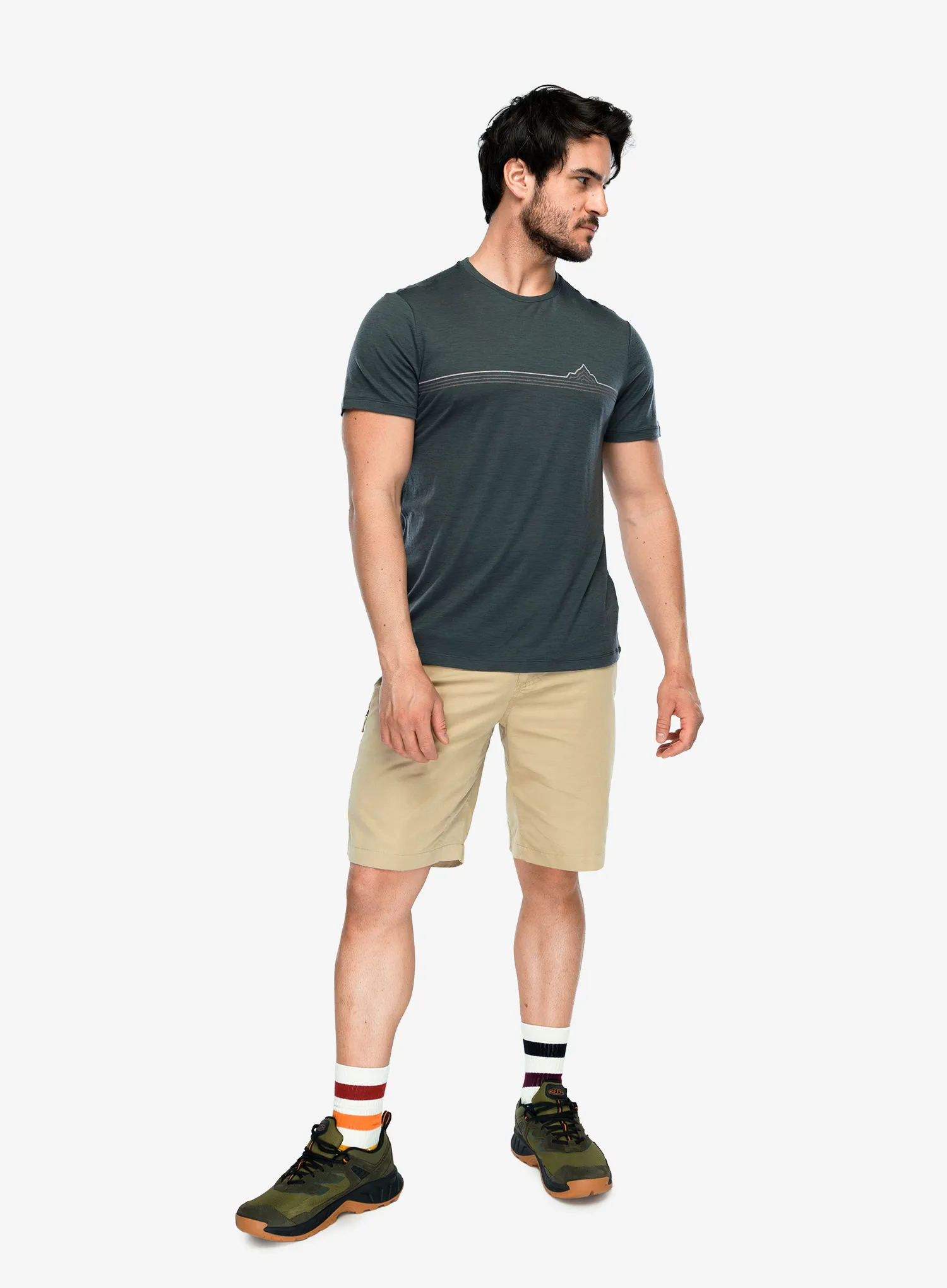 Majica s tiskom Icebreaker Merino 150 Tech Lite SS Tee Range Stripes - obsidian