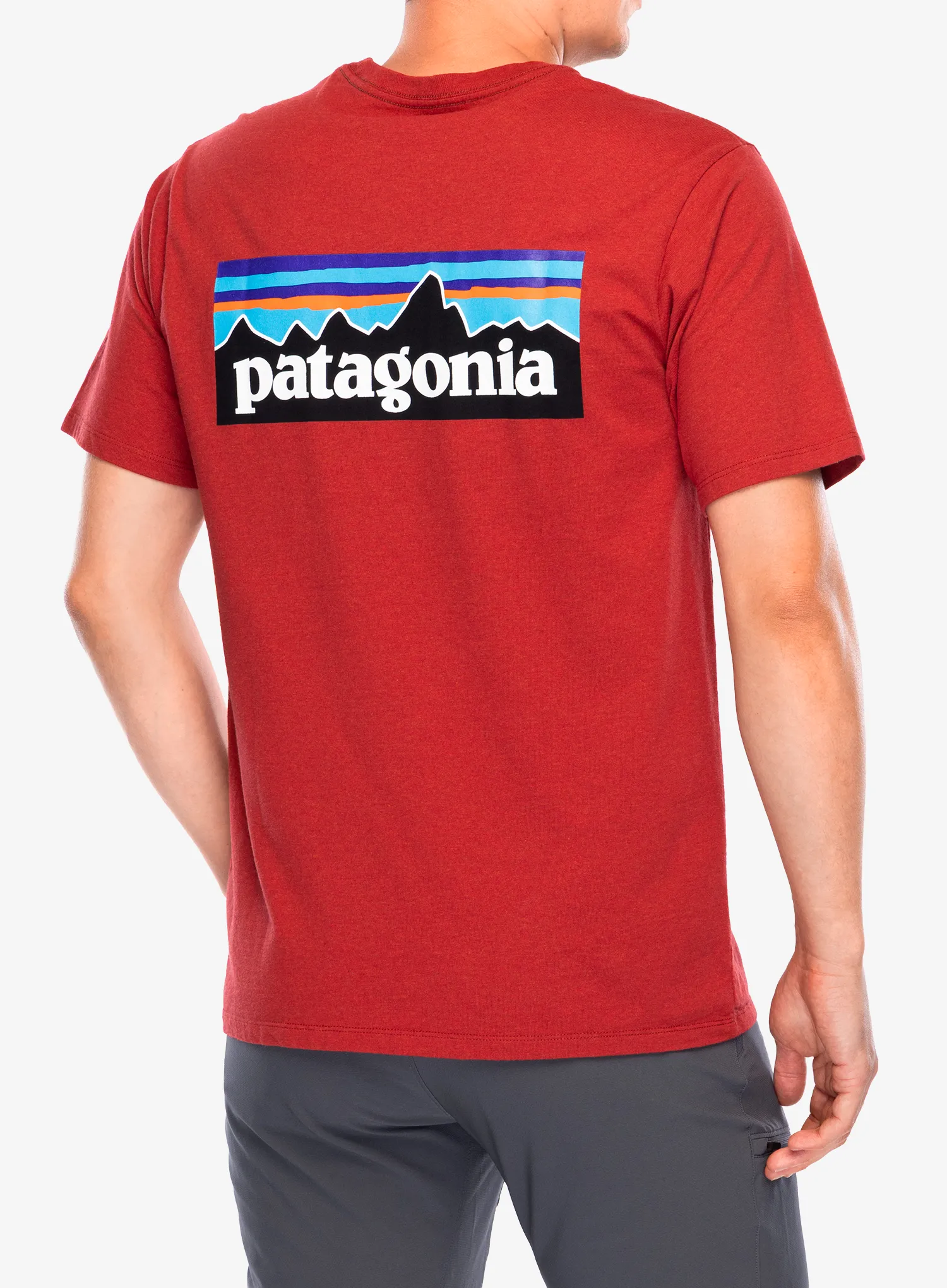 Majica s tiskom Patagonia P-6 Logo Responsibili-Tee - amanita red