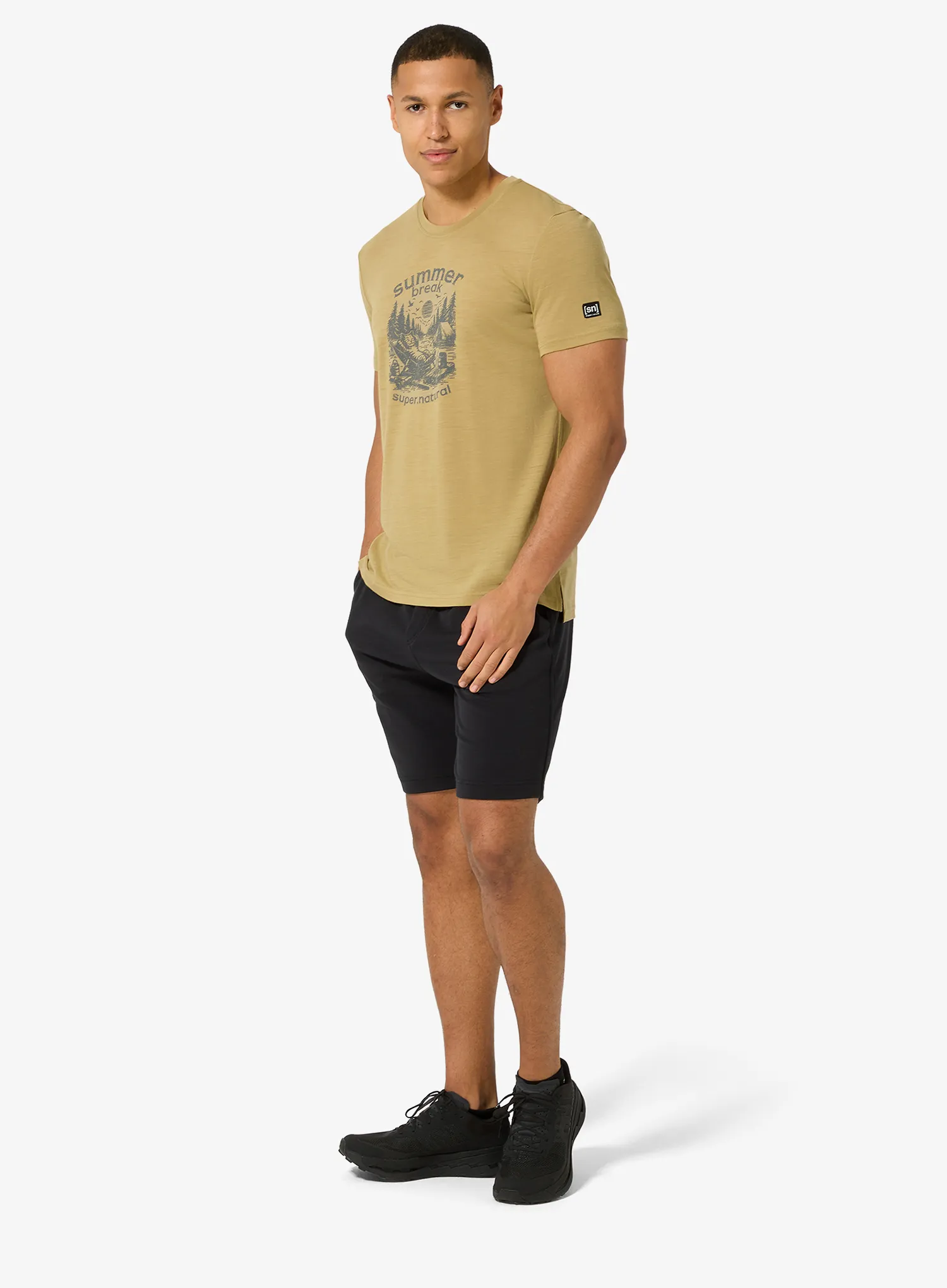 Majica s tiskom Super.natural Summer Break Tee - sahara/cashmere grey melange