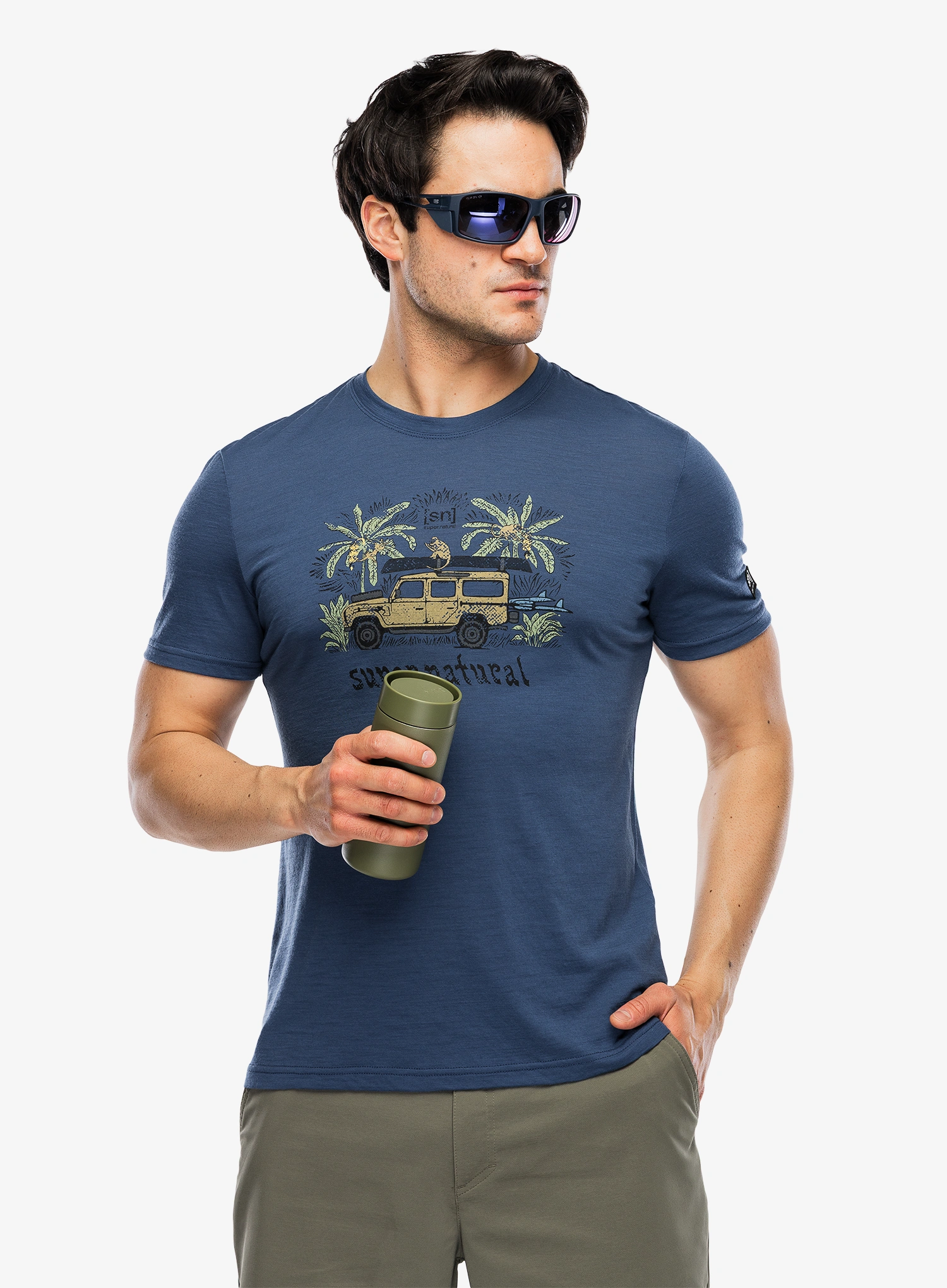 Majica s tiskom Super.natural Tropicar Tee - ocean blue/various