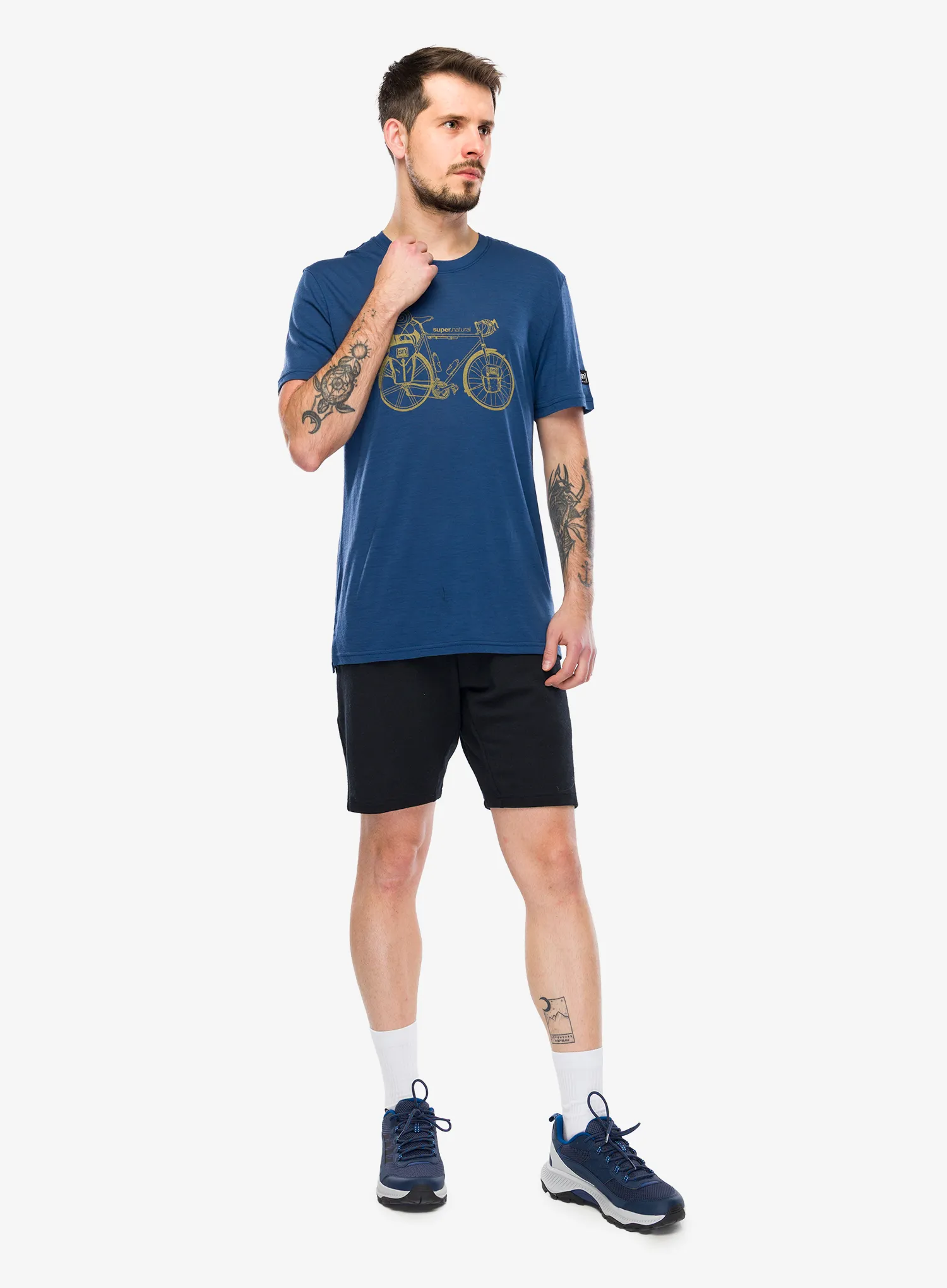 Majica s tiskom Super.natural Wander Wheel Tee - ocean blue/dried tobacco