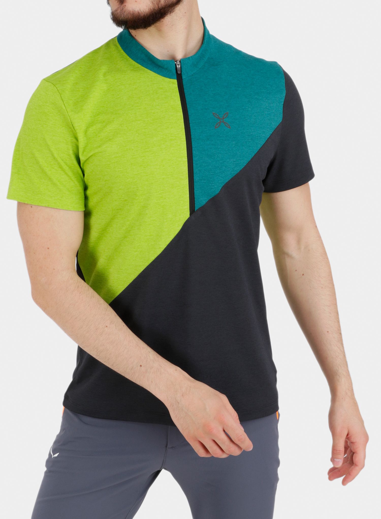 Majica Montura Vertical Block Zip T-shirt - baltic/acid green