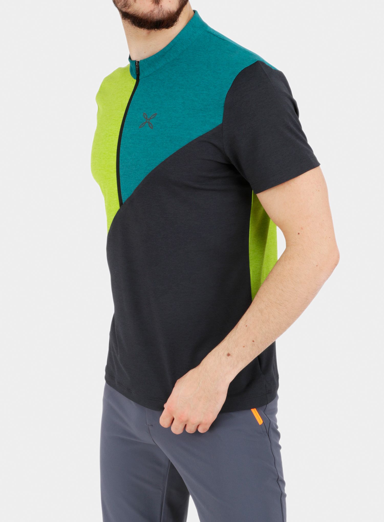 Majica Montura Vertical Block Zip T-shirt - baltic/acid green
