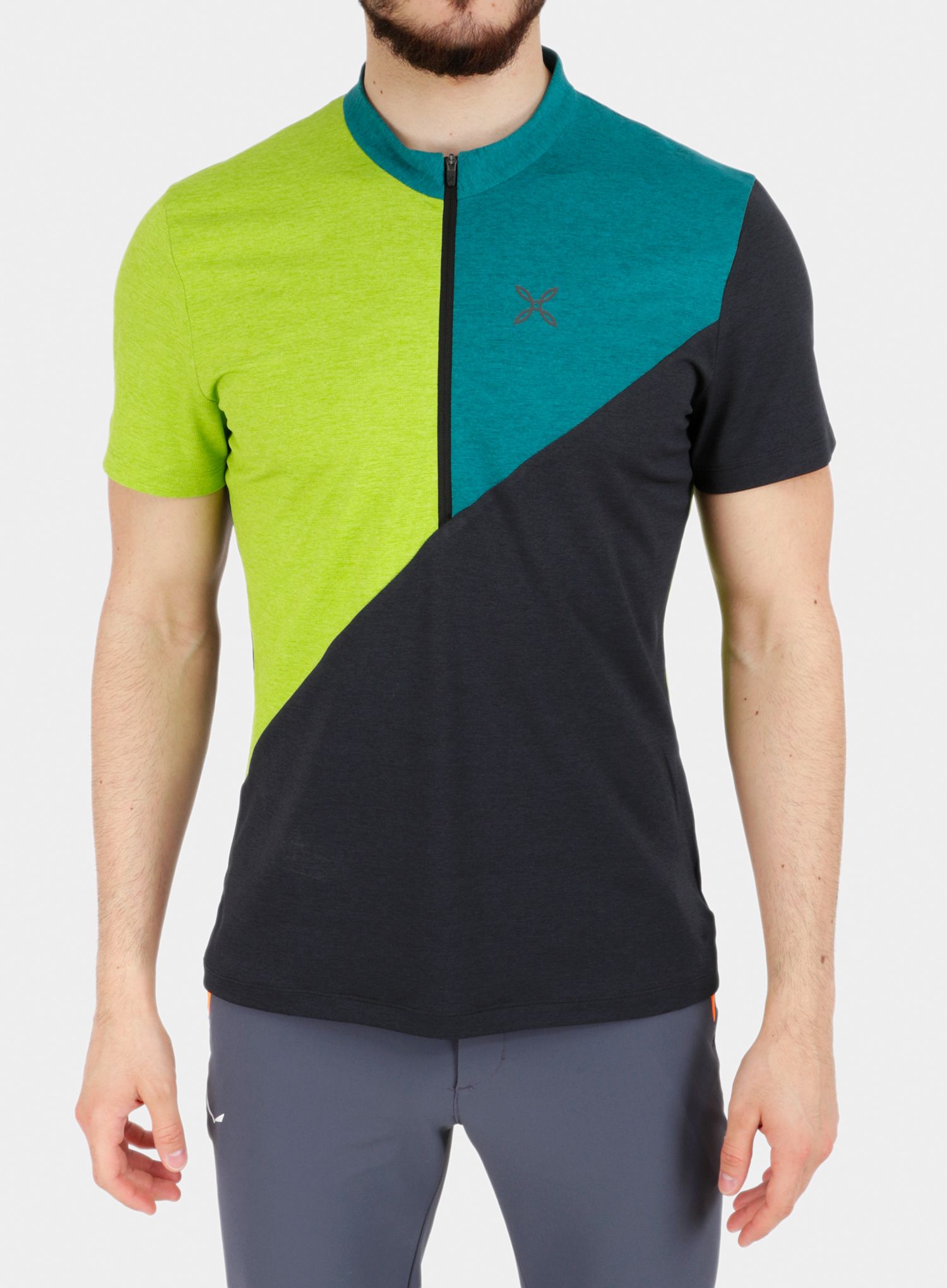 Majica Montura Vertical Block Zip T-shirt - baltic/acid green