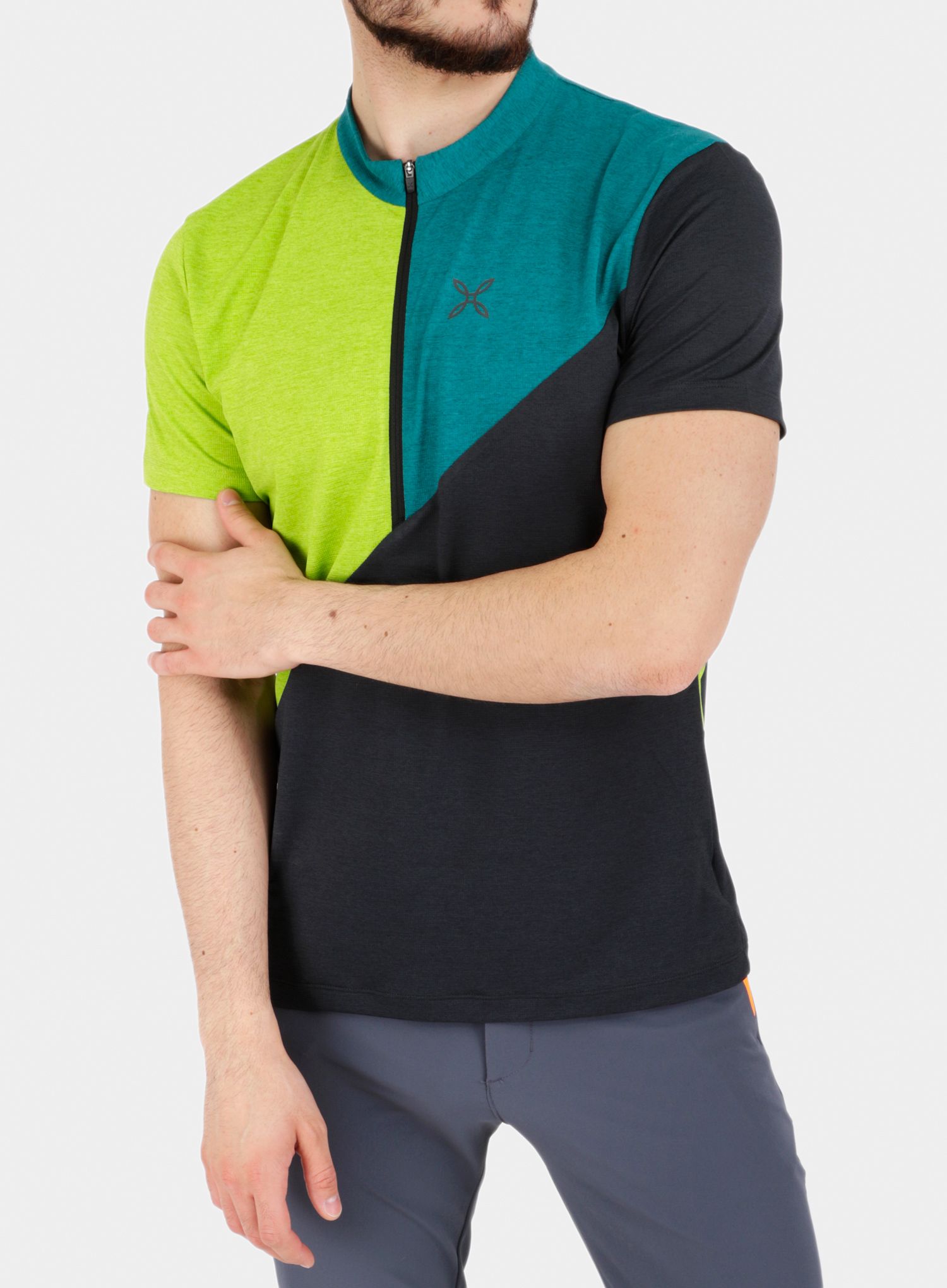 Majica Montura Vertical Block Zip T-shirt - baltic/acid green