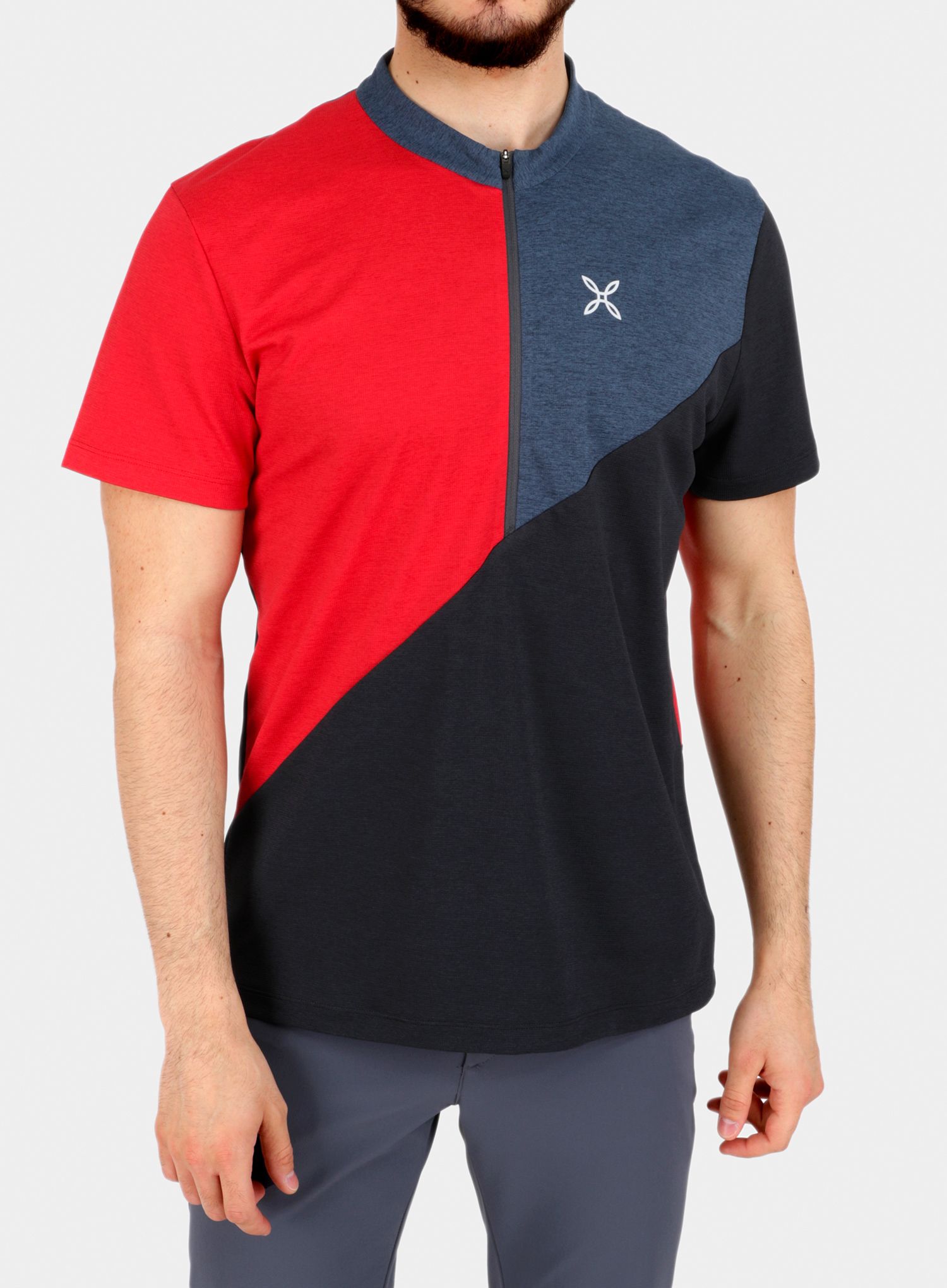 Brzosušeća majica Montura Vertical Block Zip T-shirt - red/powder blue