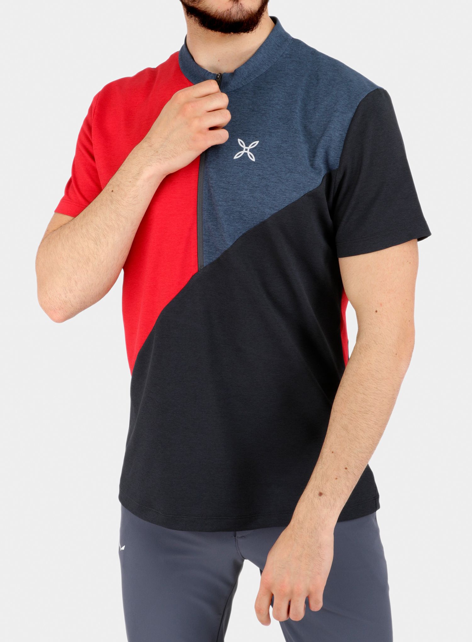 Brzosušeća majica Montura Vertical Block Zip T-shirt - red/powder blue