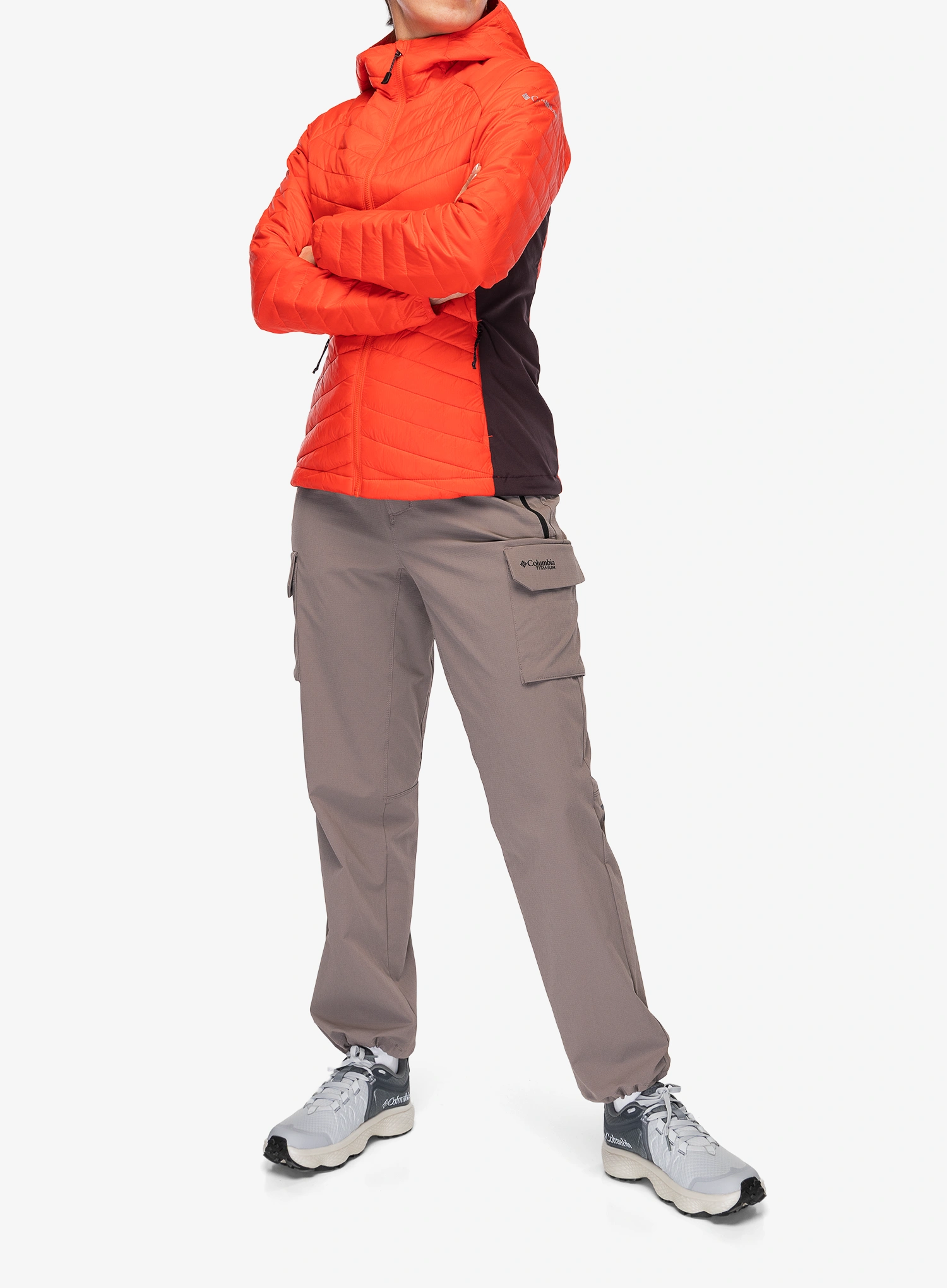 Jakna s postavom ženska Columbia Powder Pass III Hybrid Hooded Jkt - poppy red/moonvista