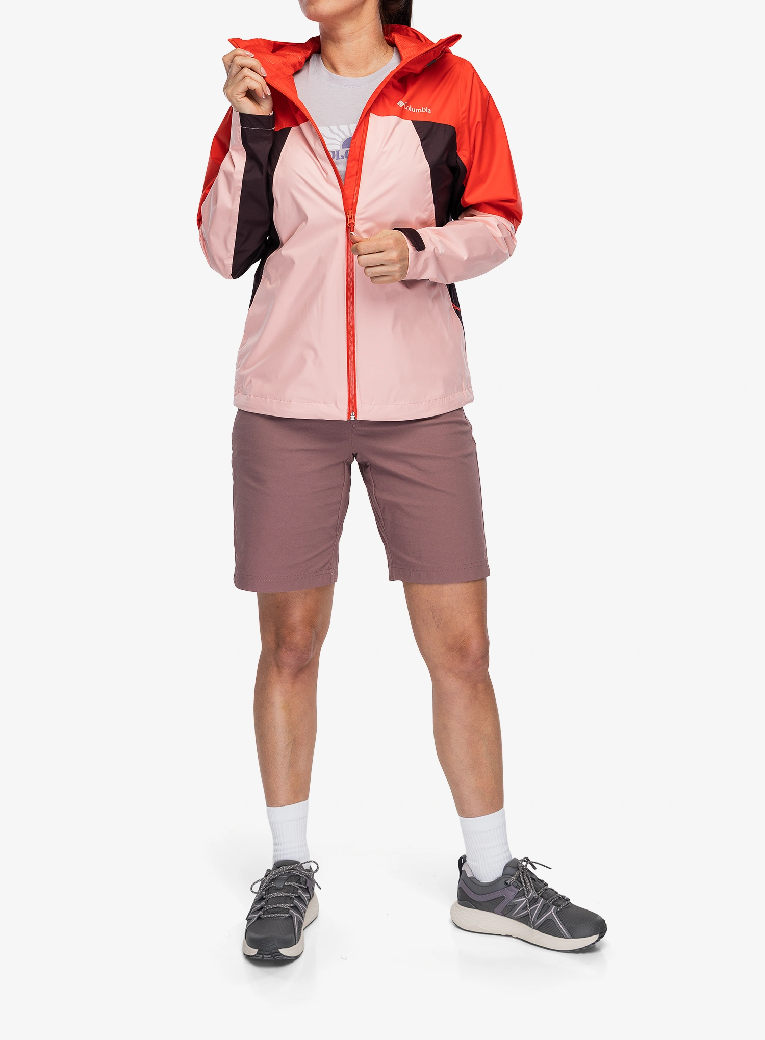Ženska kišna jakna Columbia Inner Limits IV Jacket - pink sand/poppy red/moonvista