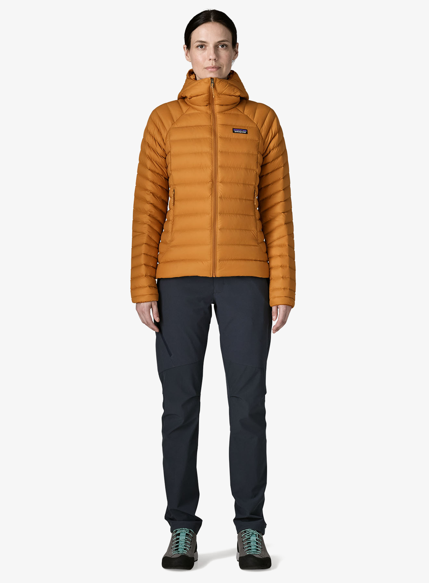 Ženska perjana jakna Patagonia Down Sweater Hoody - cinnamon brown