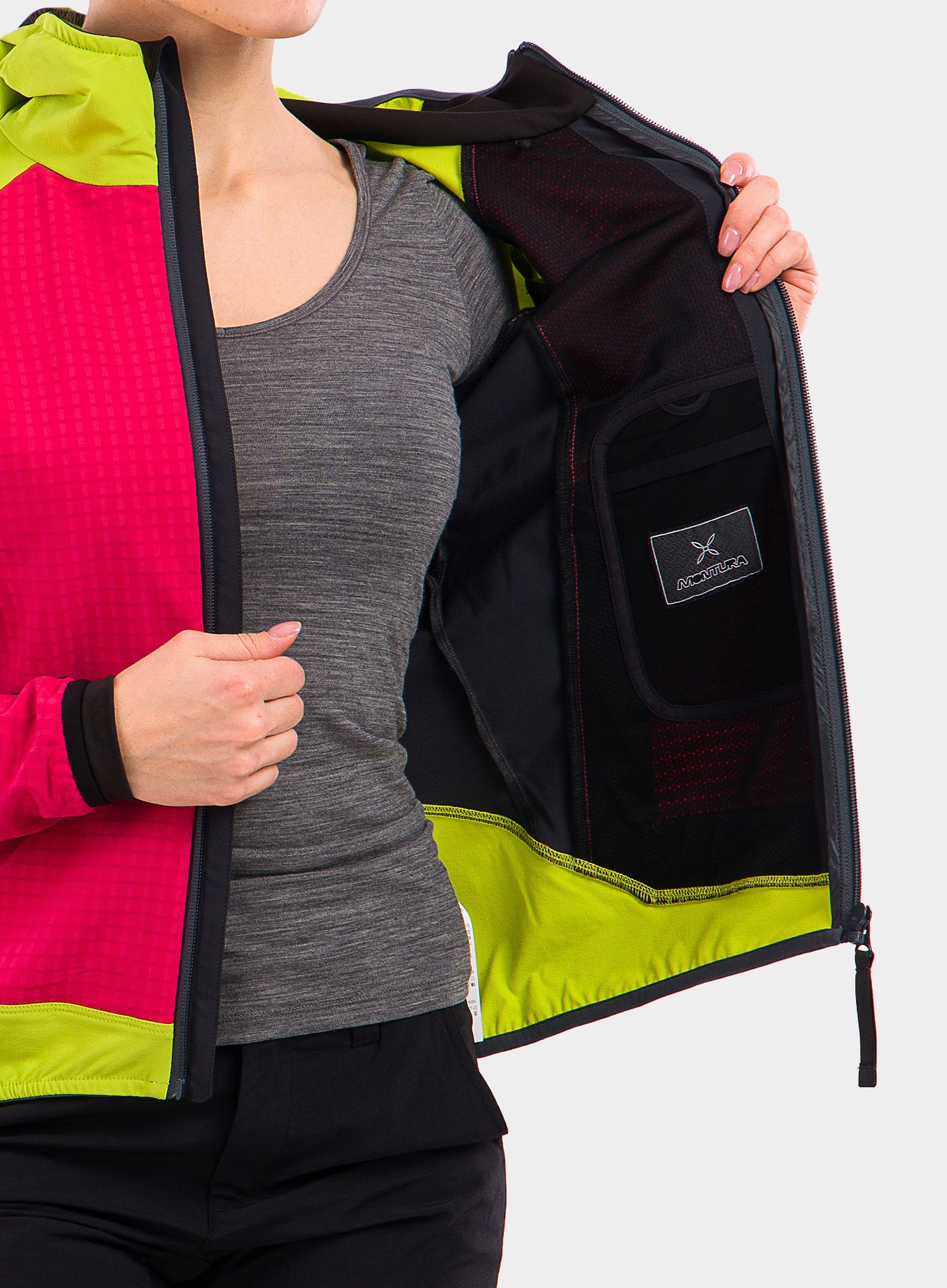 Ženska jakna Montura Wind Revolution Hoody Jacket - sugar rose/lime green