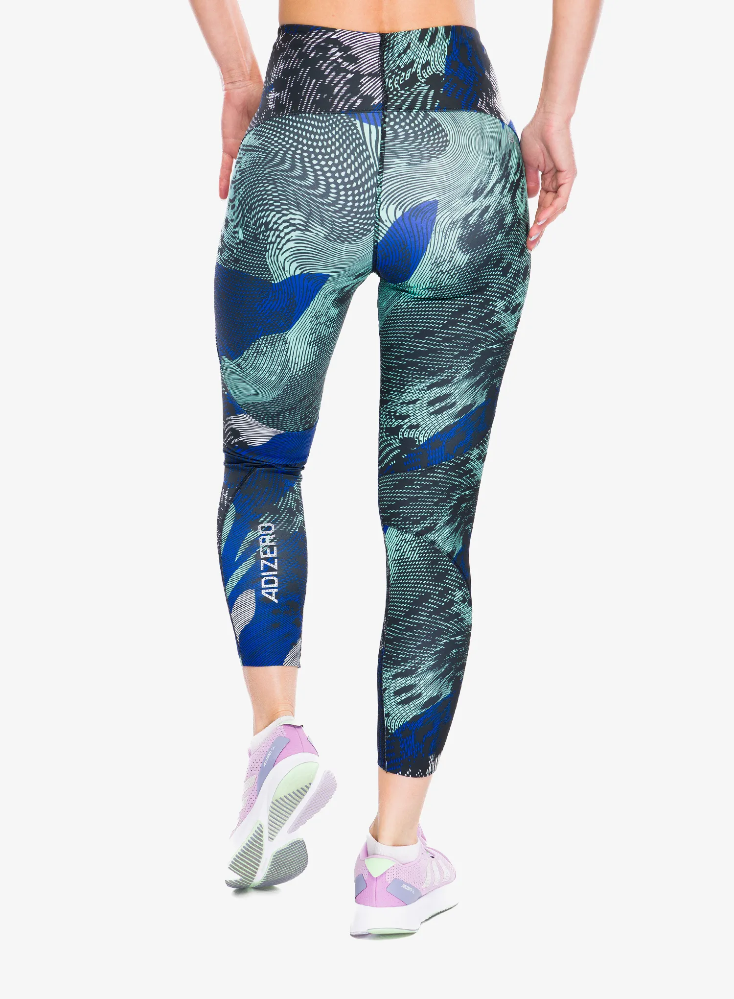 Ženske tajice za trčanje adidas Adizero All Over Print Tights - black/lucid blue