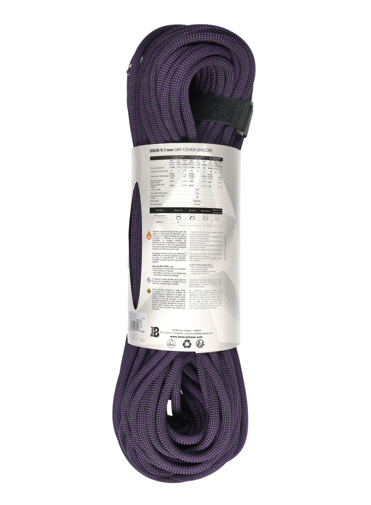 Dinamičko uže Beal Joker 9,1 mm 70 m Unicore Dry Cover - purple