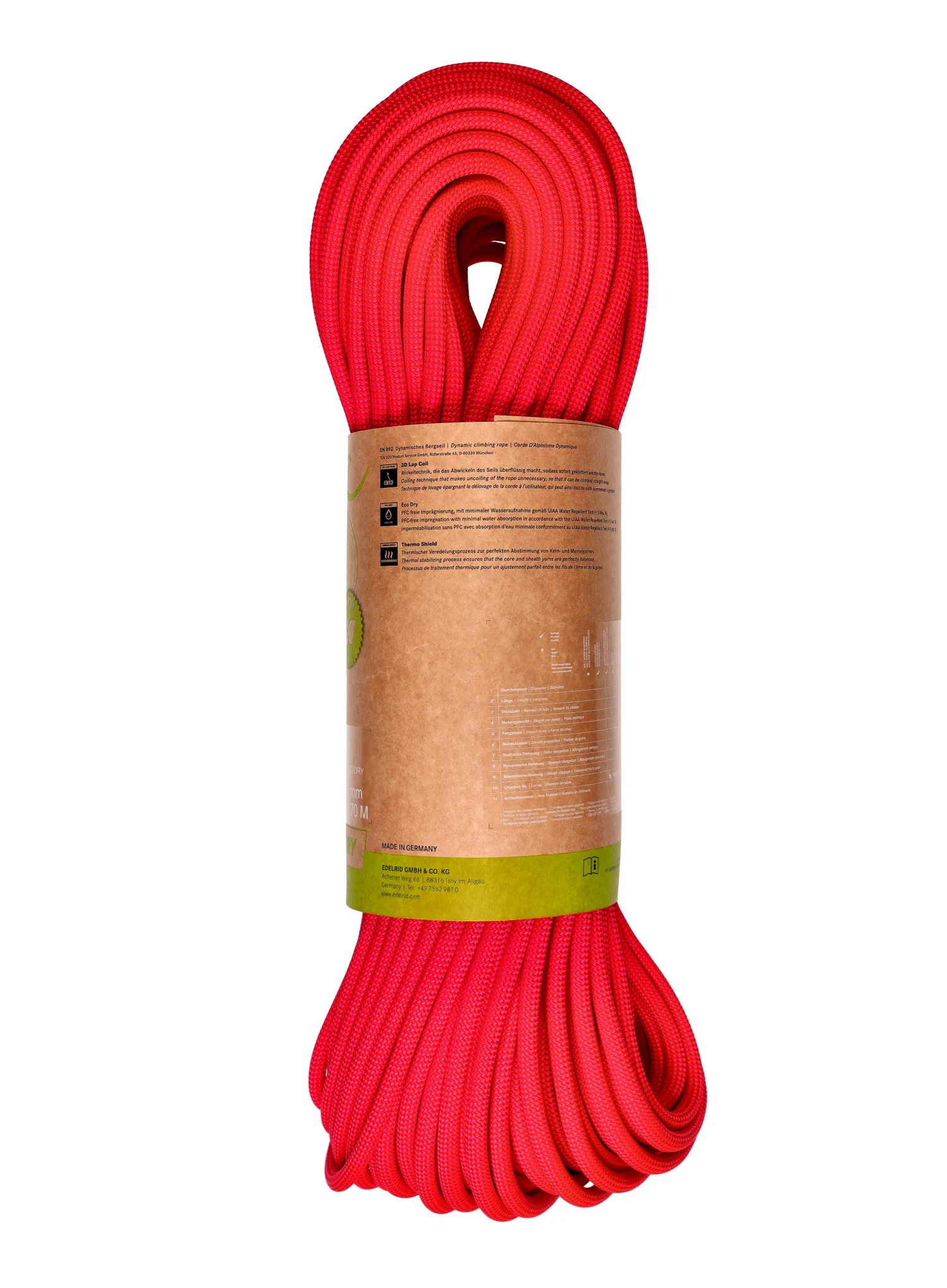 Dinamičko uže Edelrid Eagle Lite Eco Dry 9,5 mm 70 m - neon coral