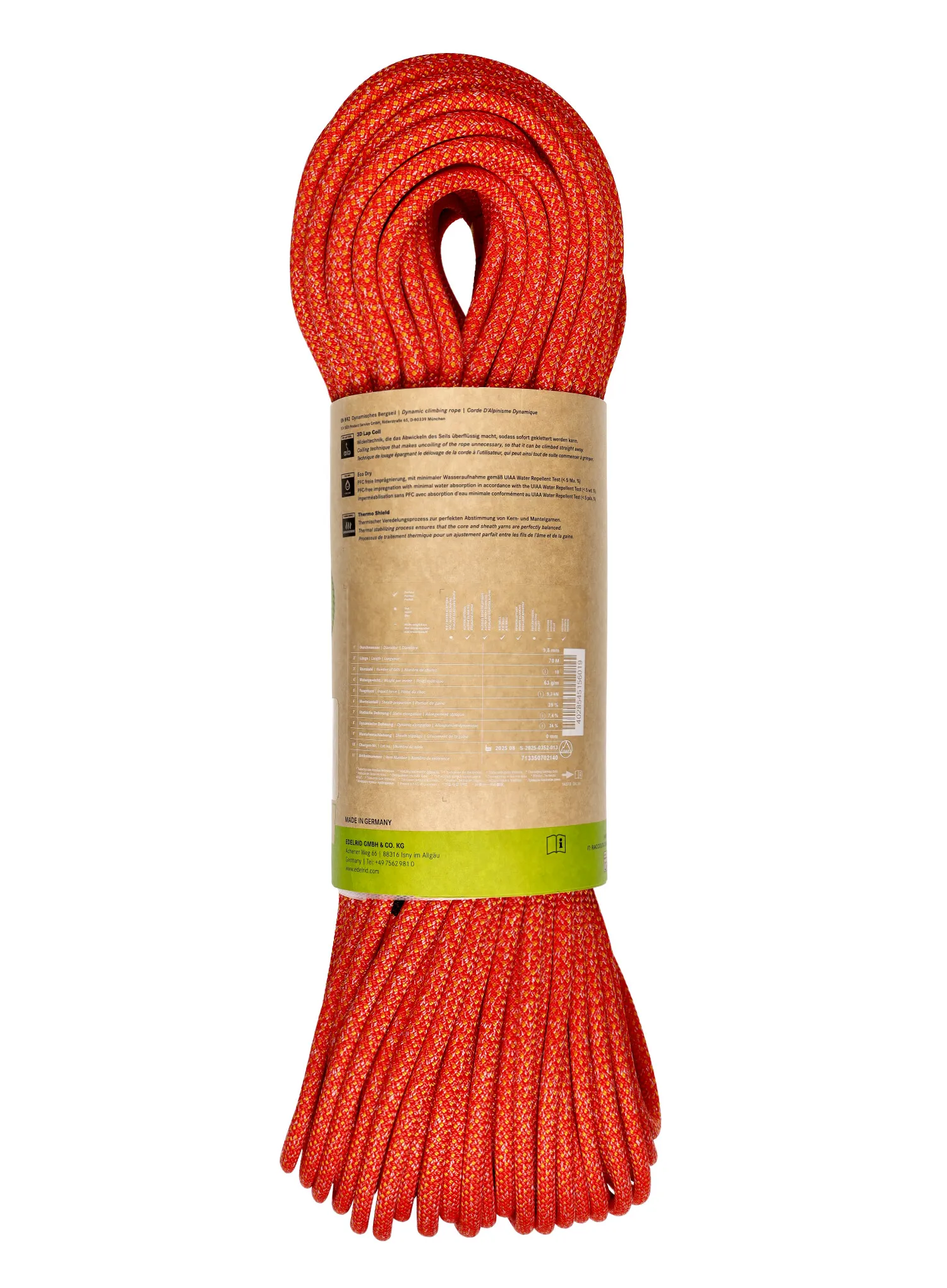 Dinamičko uže Edelrid Heron Eco Dry 9,8 mm 70 m - fire