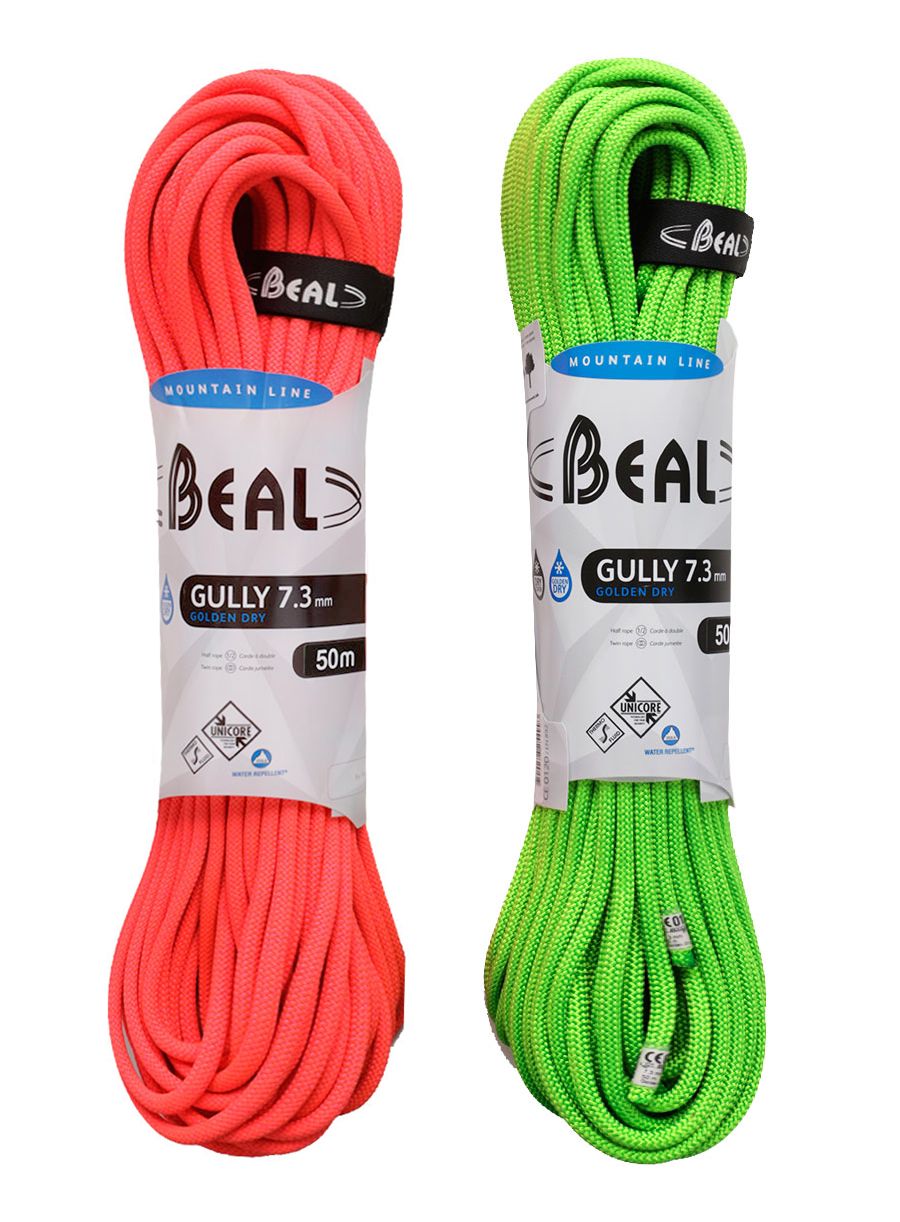 Half uže Beal Gully 7,3 mm 50 m Unicore Golden Dry x 2 - orange/green
