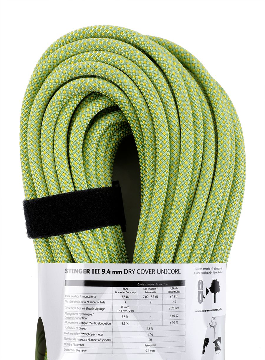 Uže za penjanje Beal Stinger III 9,4 mm 60 m Unicore Dry Cover - anis