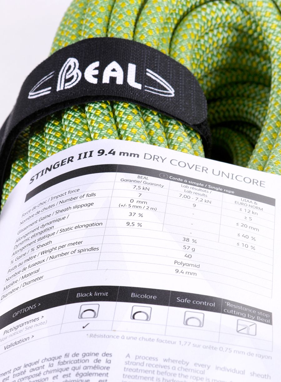 Uže za penjanje Beal Stinger III 9,4 mm 70 m Unicore Dry Cover - anis