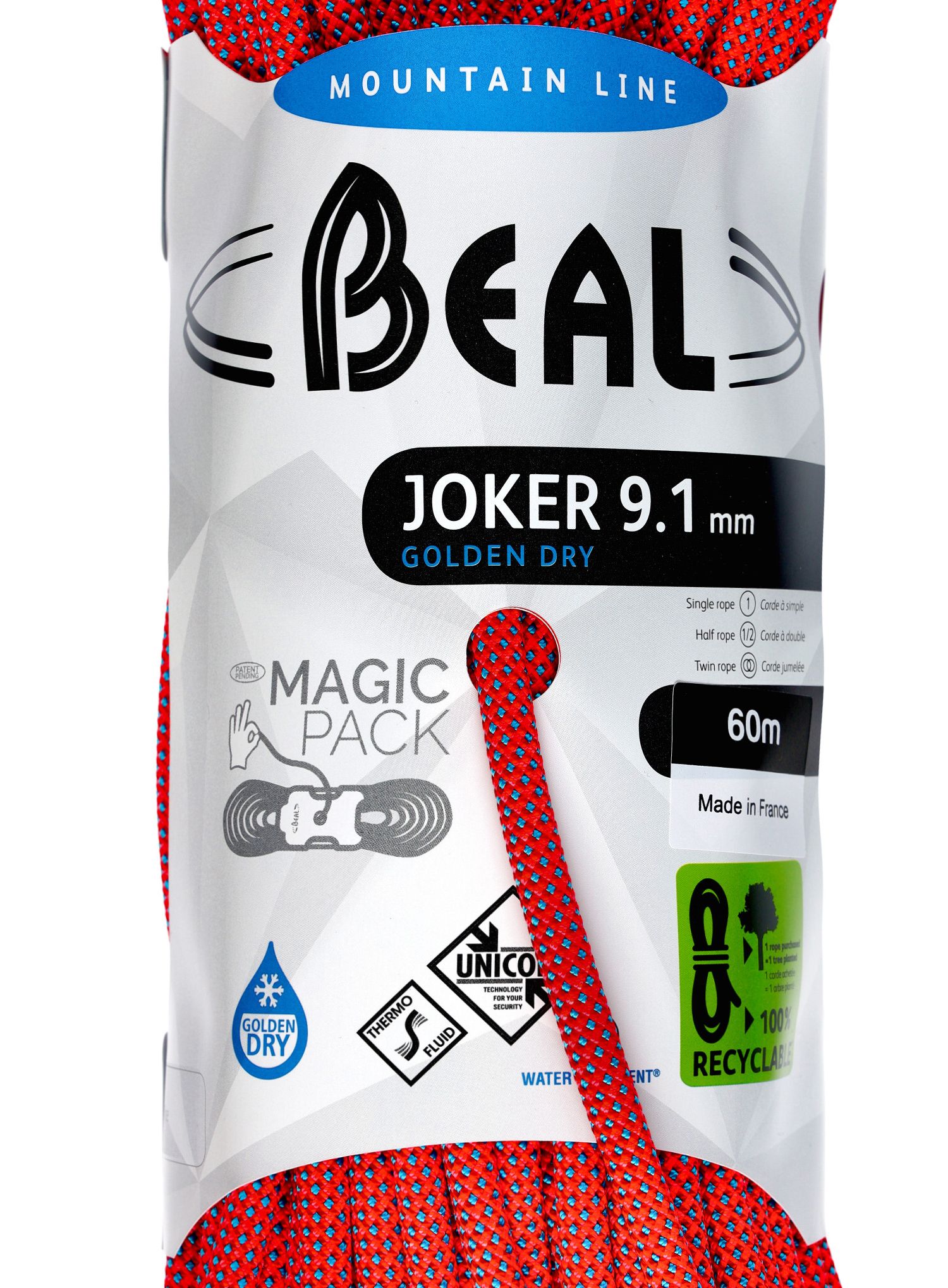 Uže za penjanje Beal Joker 9,1 mm 60 m Unicore Golden Dry - orange