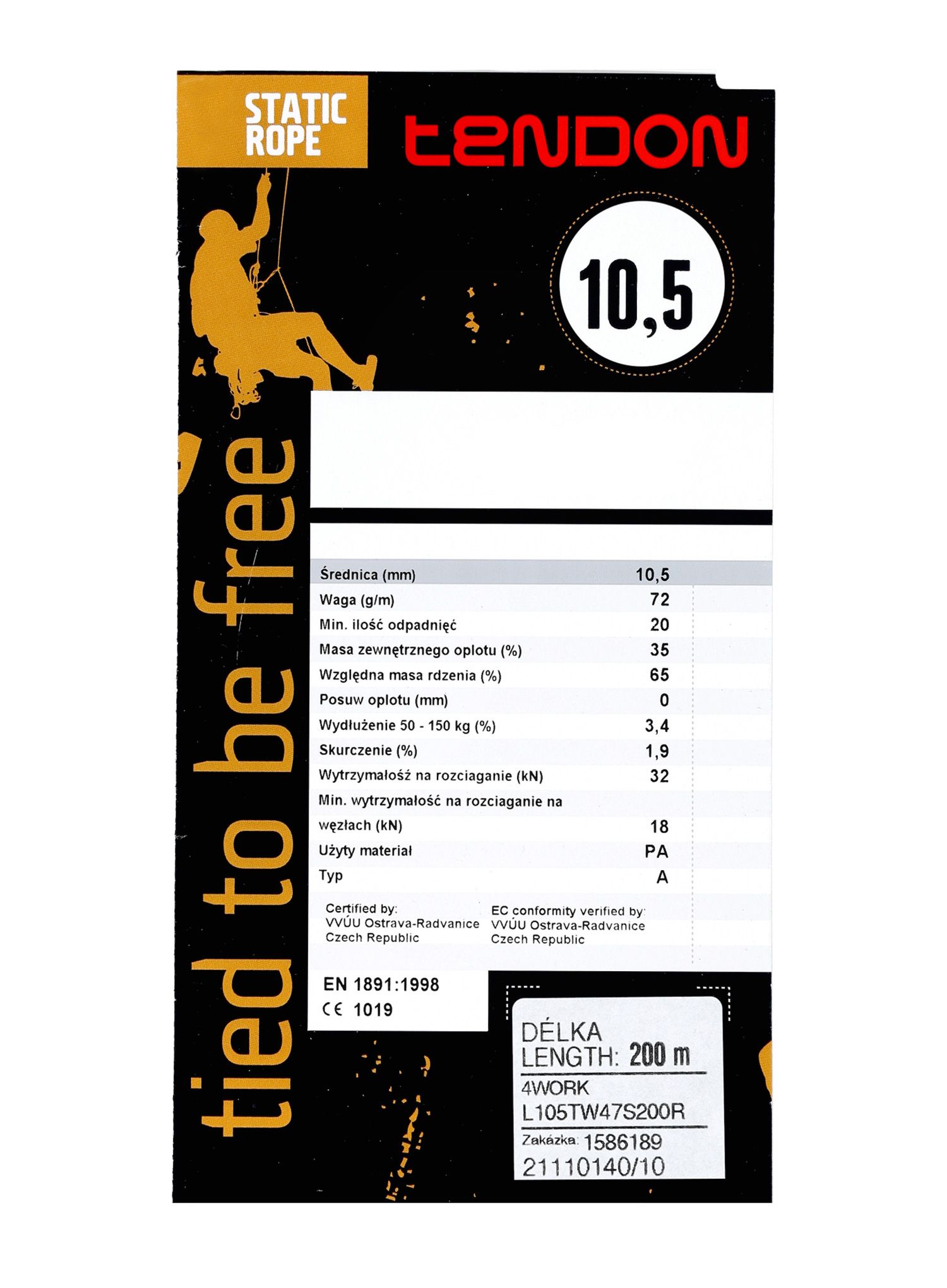 Statičko uže Tendon Static 10,5 mm 20 m - black
