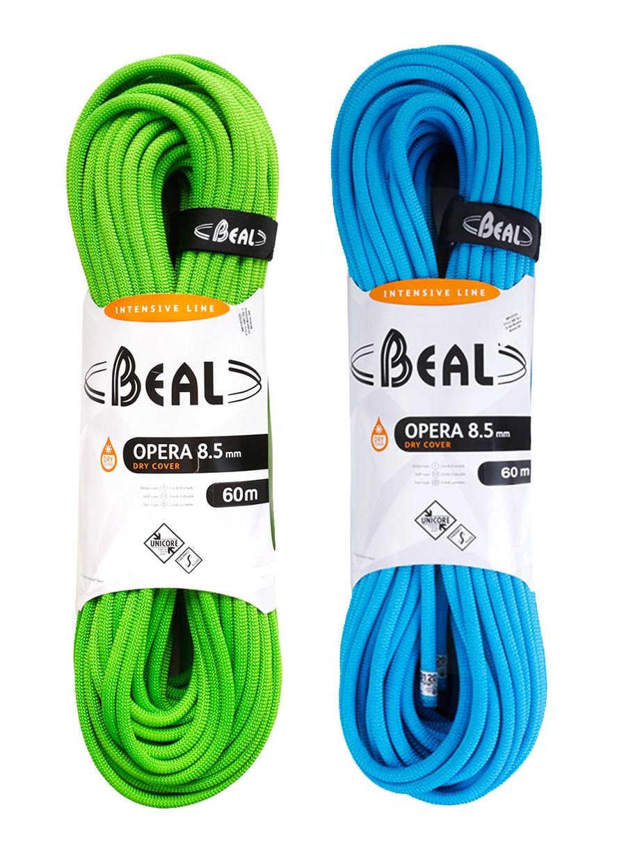 Half uže Beal Opera 8,5 mm 60 m Unicore Dry Cover x 2 - green/blue