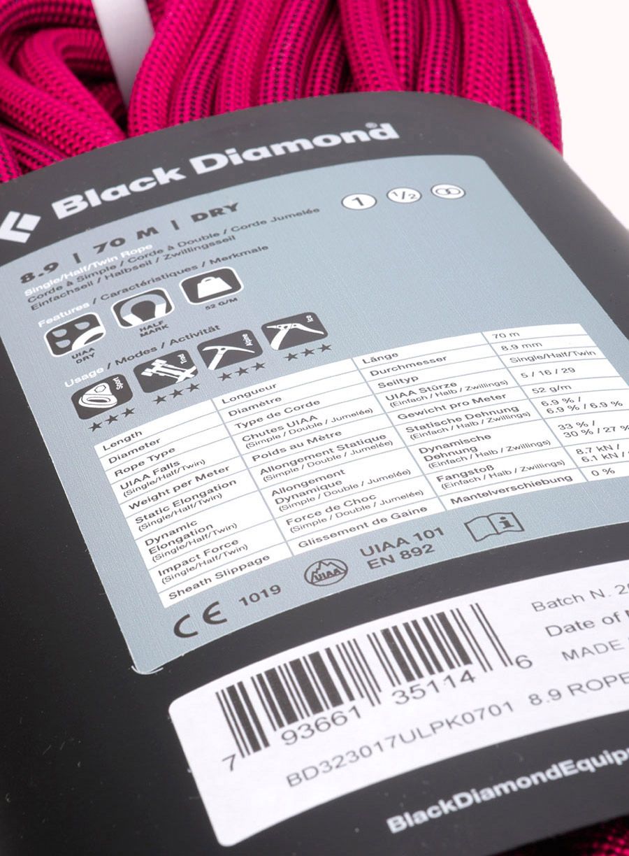 Uže za penjanje Black Diamond 8.9 Dry Climbing Rope 70 m - ultra pink
