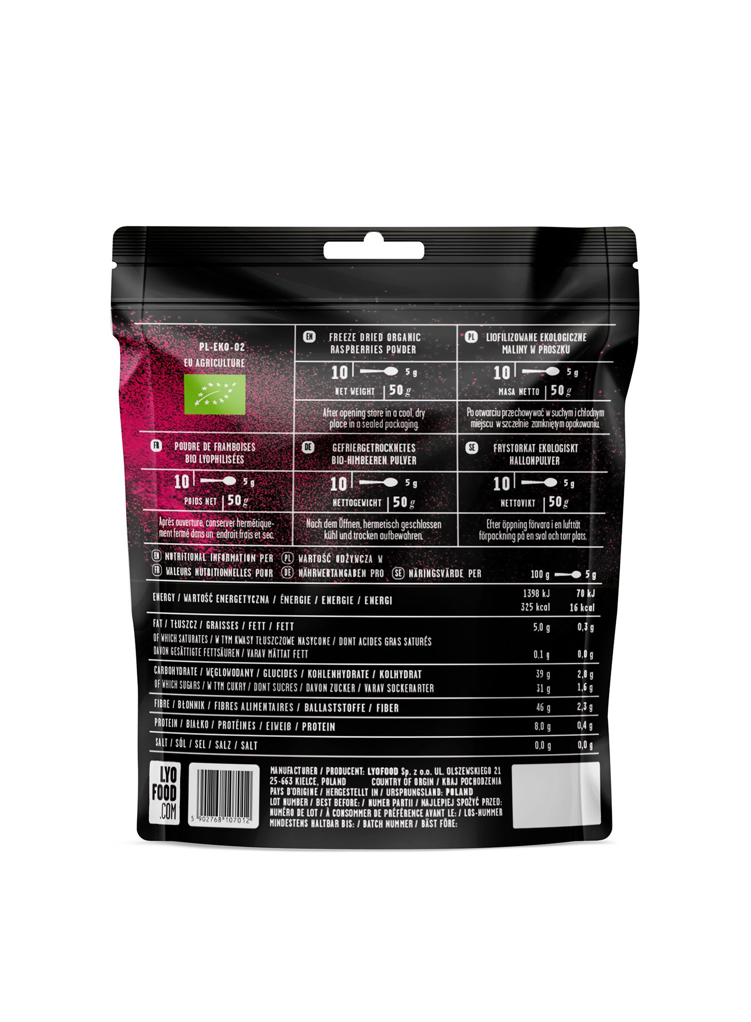 Liofilizat LYOFOOD Ekološke maline u prahu 50 g