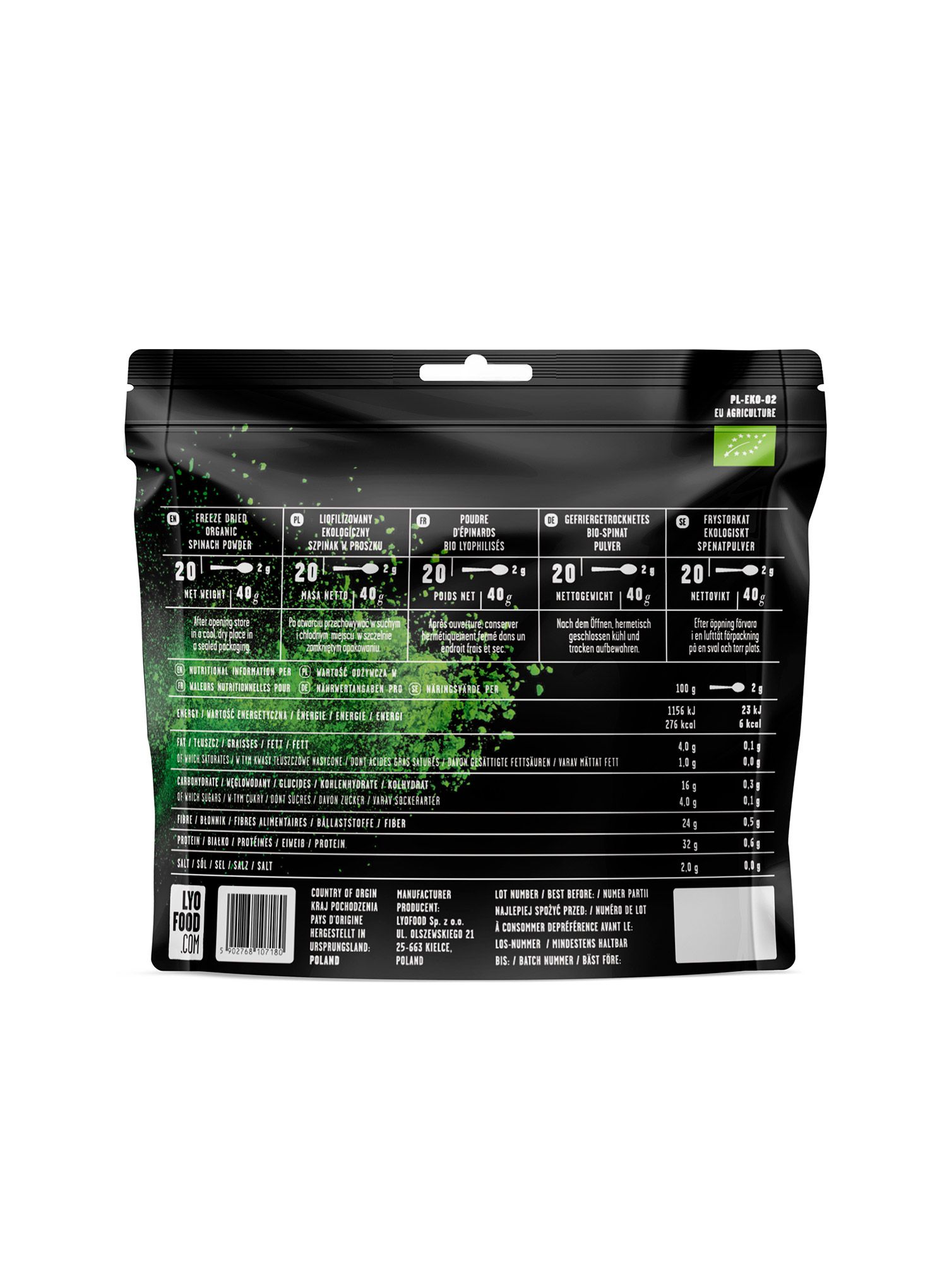 Liofilizat LYOFOOD Ekološki špinat u prahu 40 g