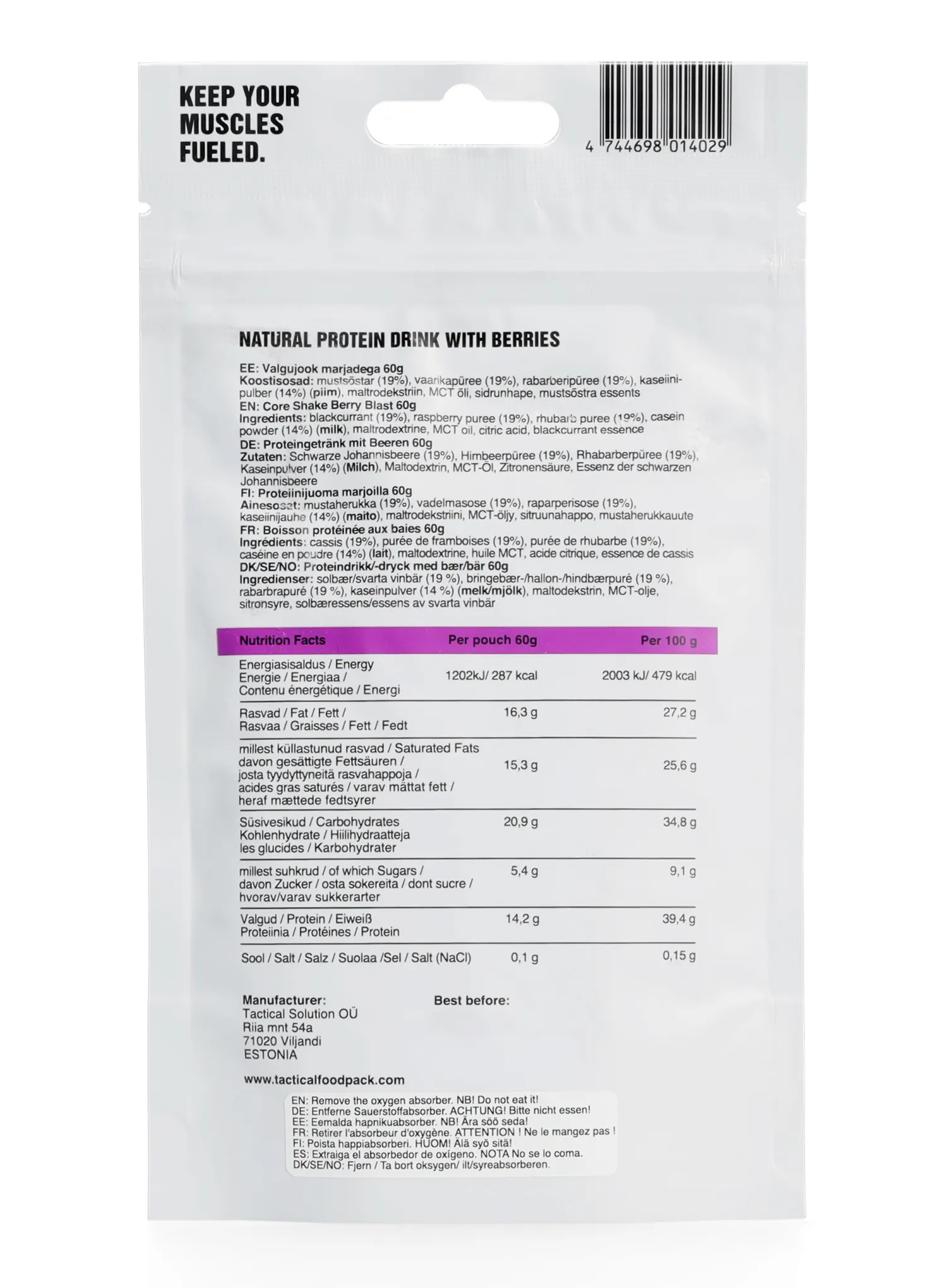 Proteinski napitak Tactical Foodpack Core Shake Berry Blast 260 ml