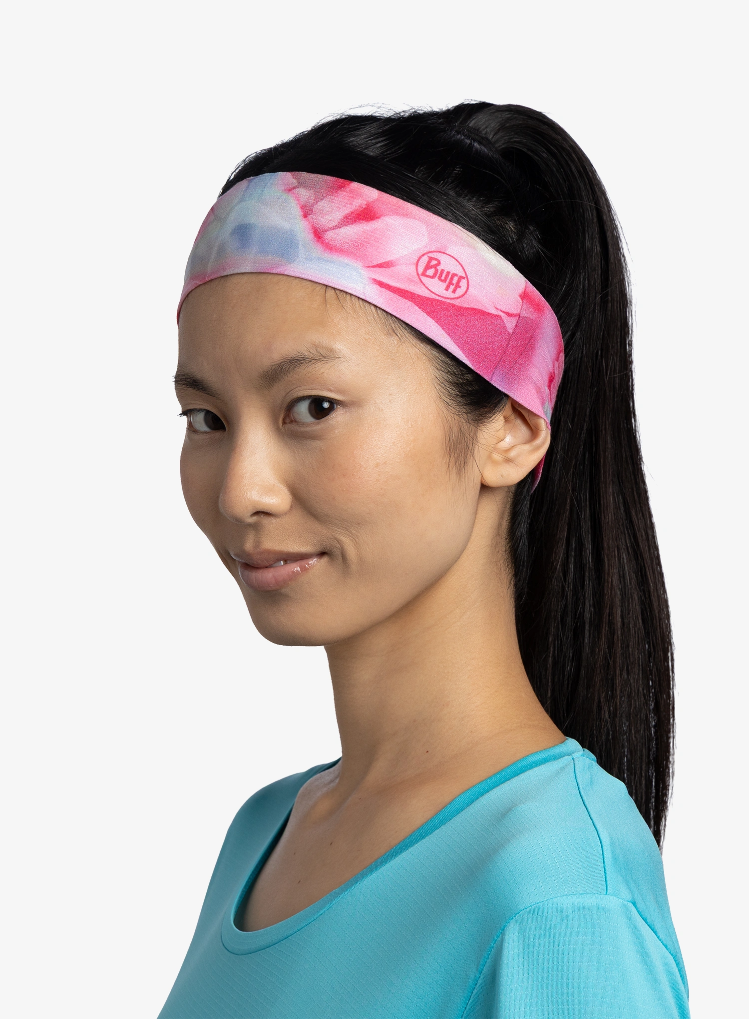 Traka za glavu Buff Coolnet UV+ Headband Slim - esmerald fluor fuchsia