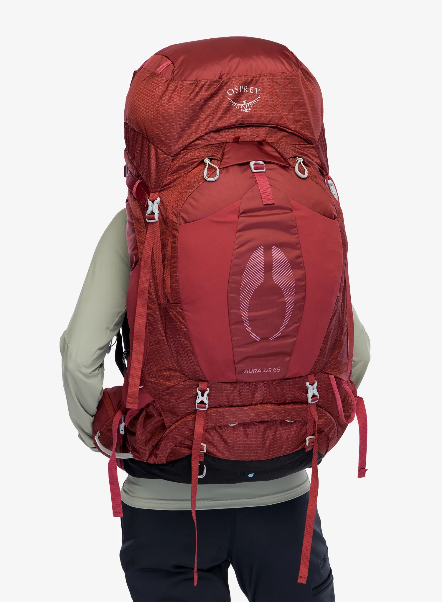 Ženski trekking ruksak Osprey Aura AG 65 - berry sorbet red
