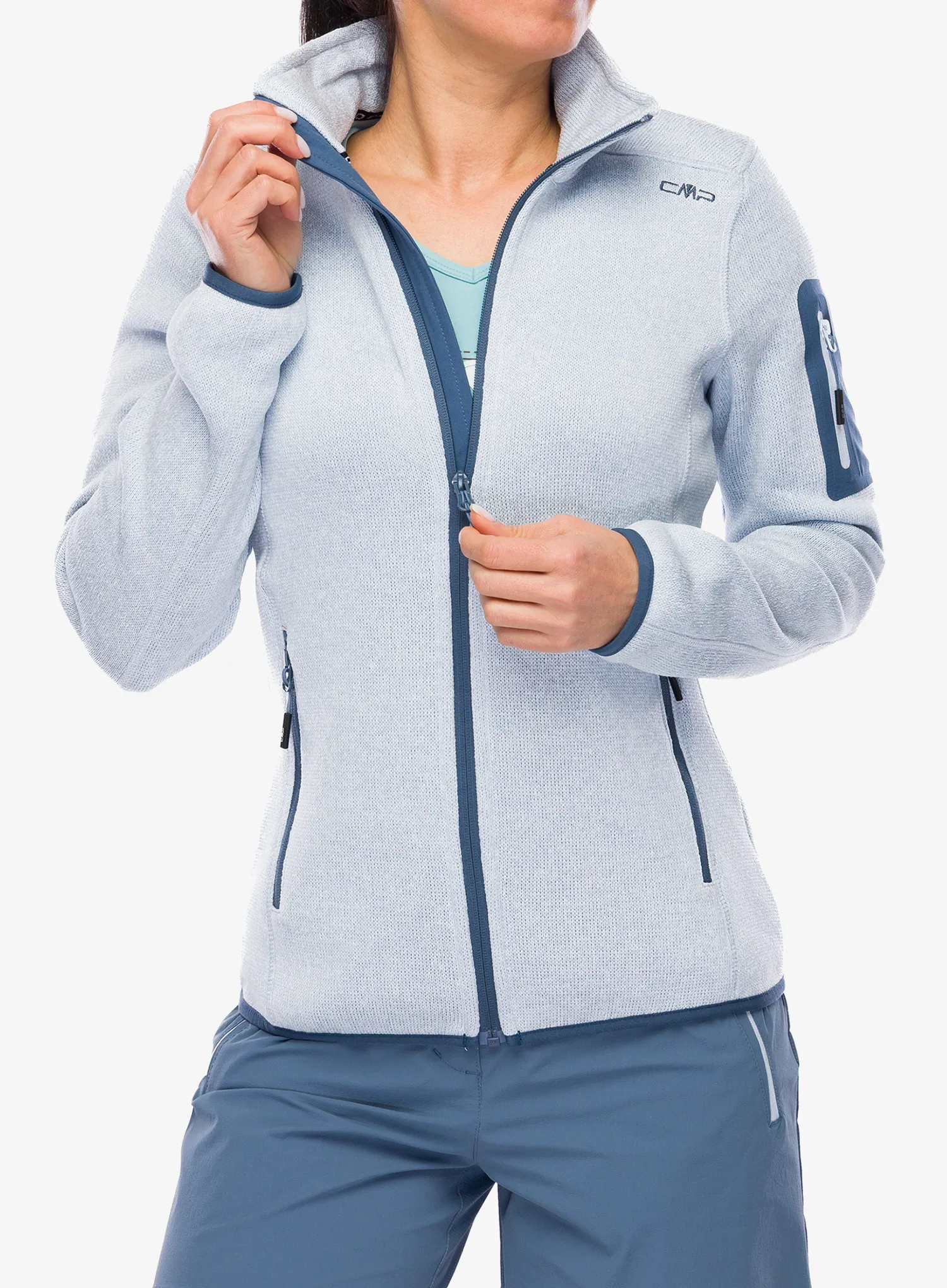 Ženska jakna od flisa CMP Haze Jacket Knitted - sky blue/bianco