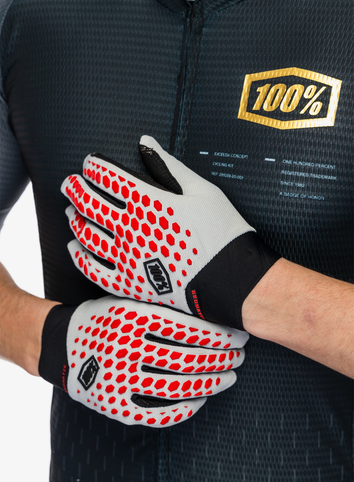 Biciklističke rukavice 100% Geomatic Gloves  - grey/racer red