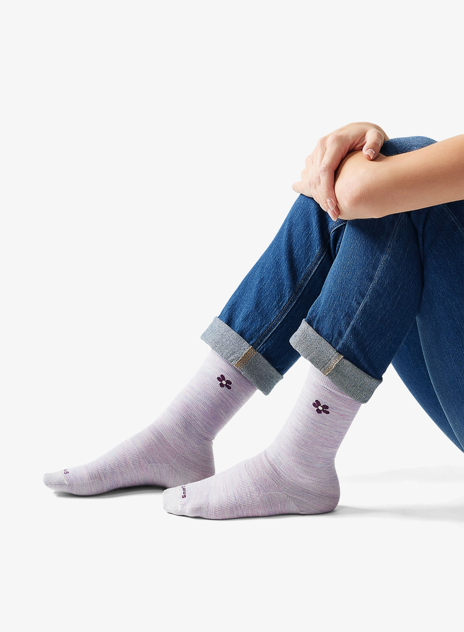 Ženske merino čarape Smartwool Everyday Groovy Bloom Crew Socks - purple eclipse