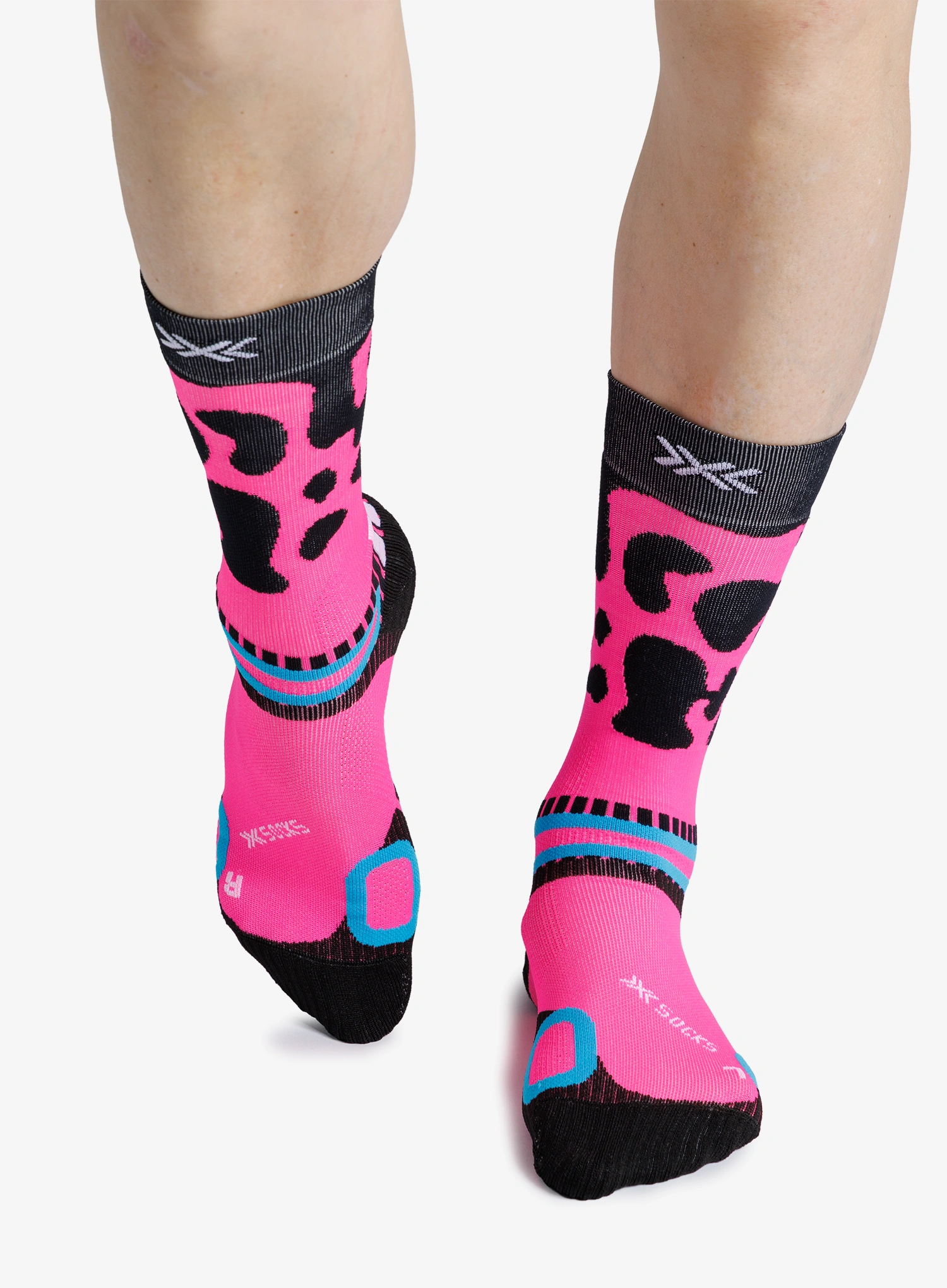 Planinarske čarape X-Socks Hike Discover Crew - fluo pink frog