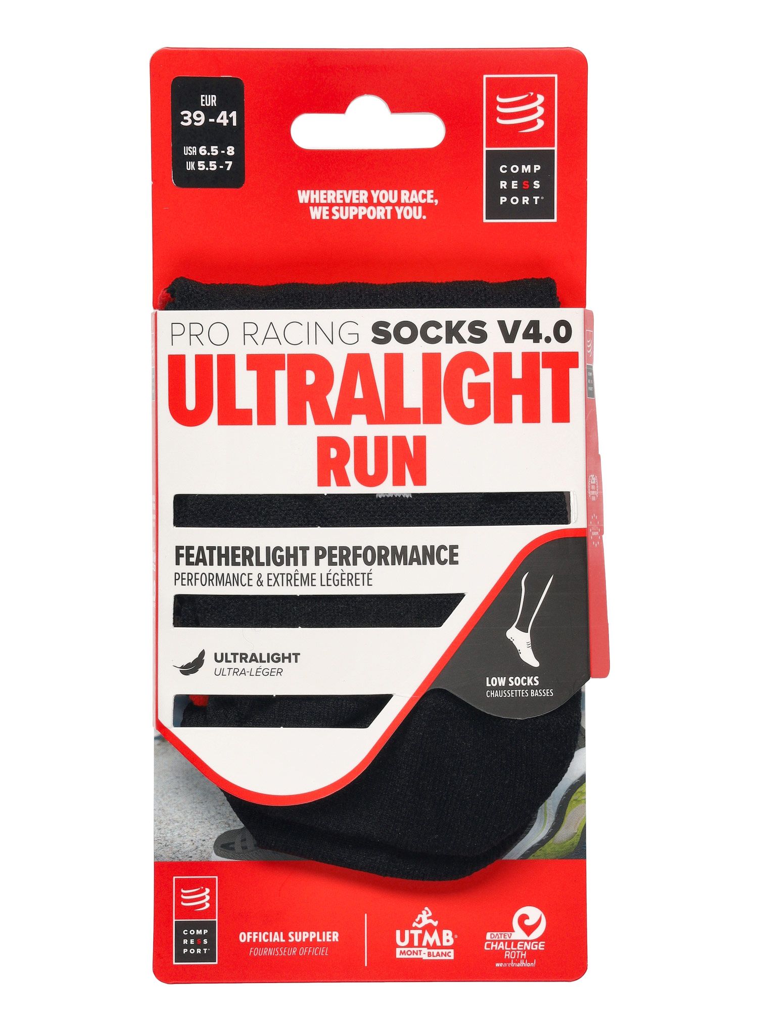 Čarape Compressport Pro Racing Socks v4.0 Ultralight Run Low - black/red