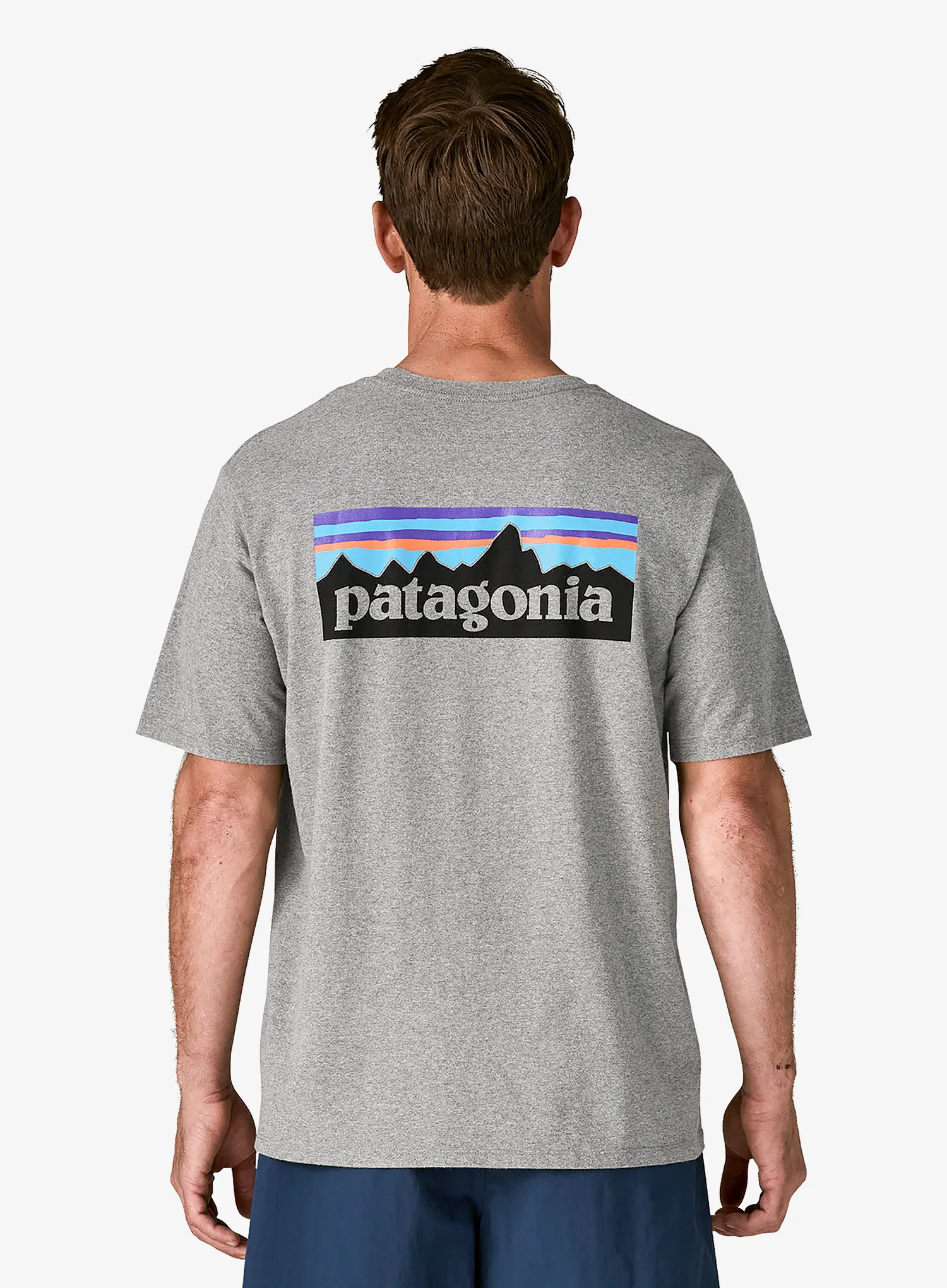 Majica s tiskom Patagonia P-6 Logo Responsibili-Tee - gravel heather